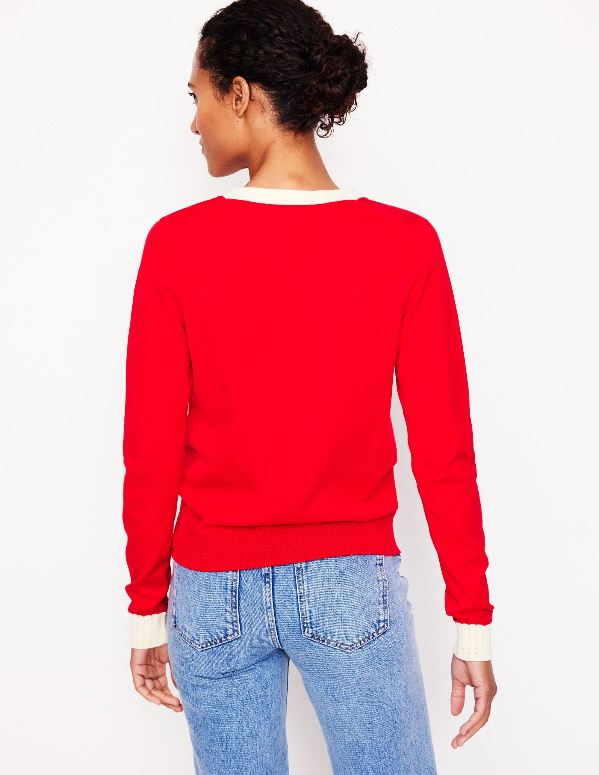 Emilia Cotton V Neck Cardigan-Poppy Red - Image 3