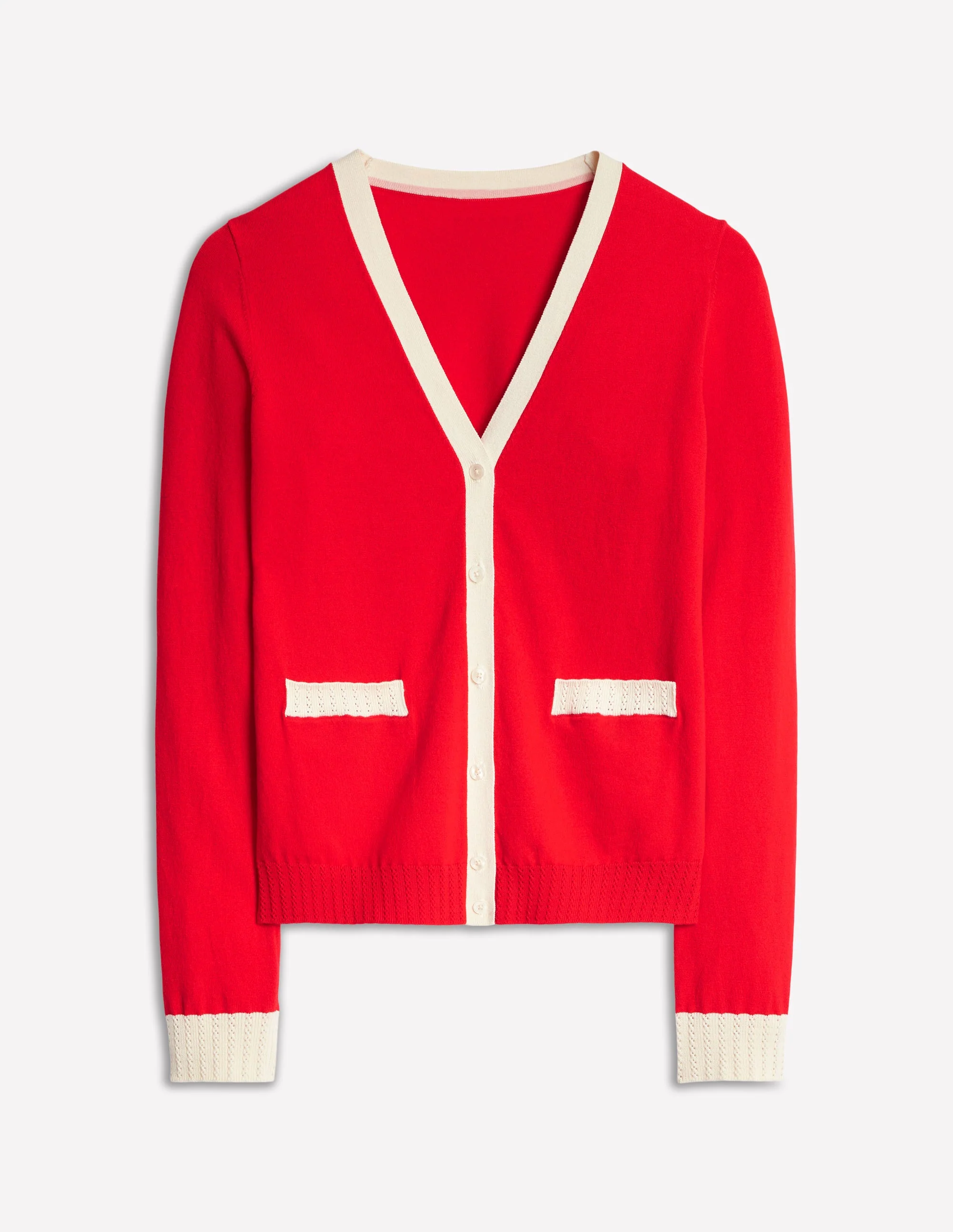 Emilia Cotton V Neck Cardigan-Poppy Red - Image 6