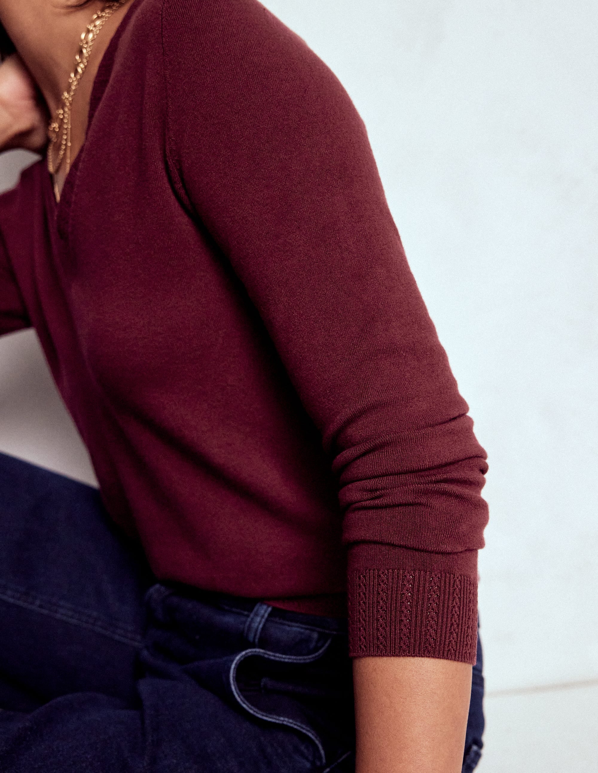 Emilia Cotton V Neck Sweater-Deep Wisteria - Image 2
