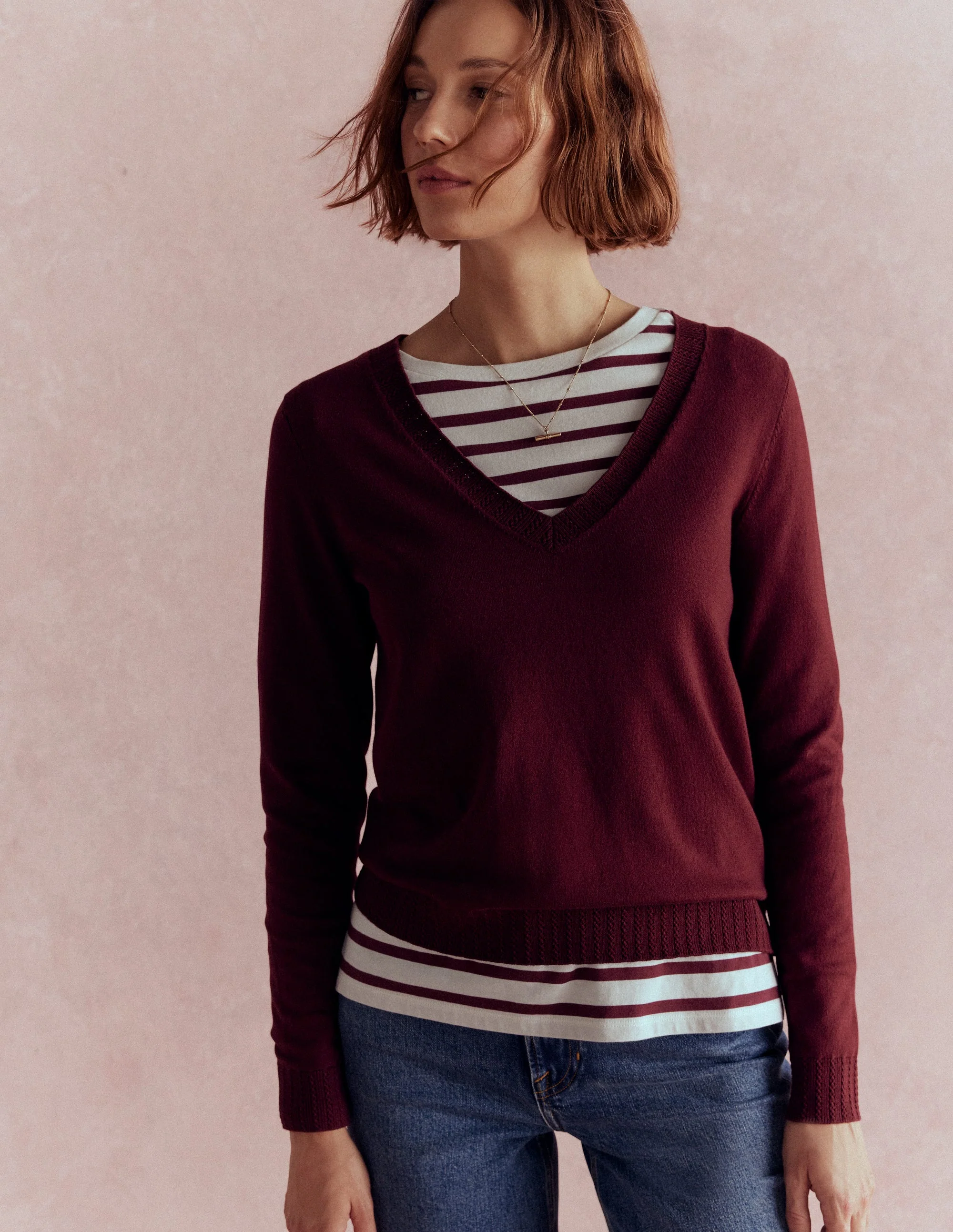 Emilia Cotton V Neck Sweater-Deep Wisteria - Image 5