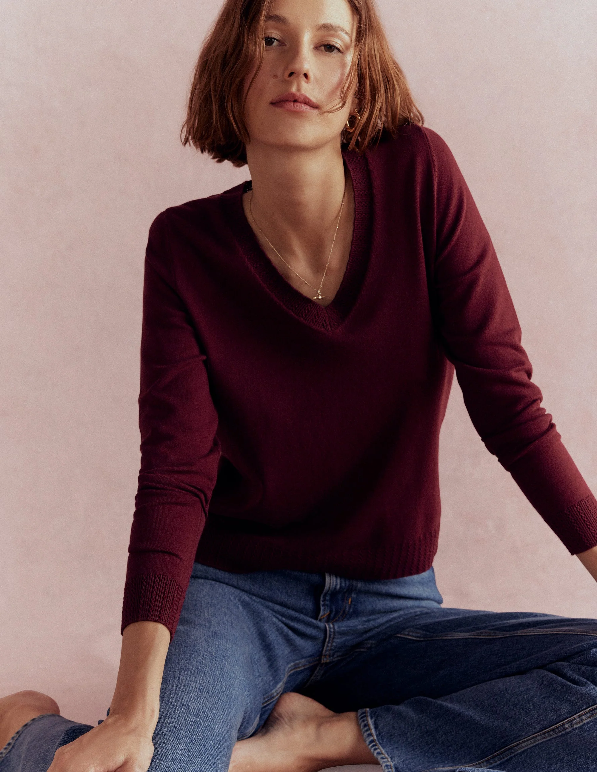 Emilia Cotton V Neck Sweater-Deep Wisteria - Image 6