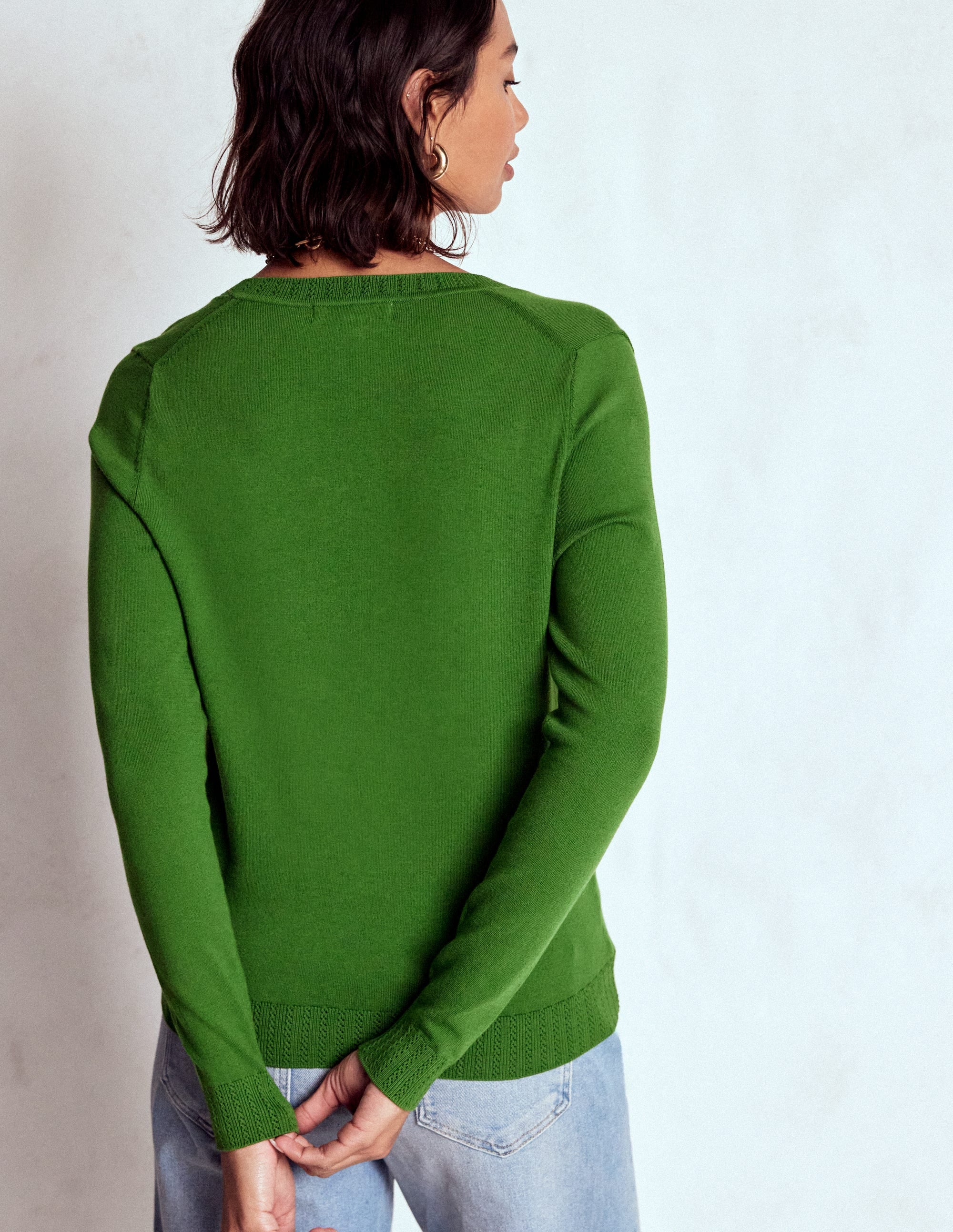 Emilia Cotton V Neck Sweater-Promenade Green - Image 3