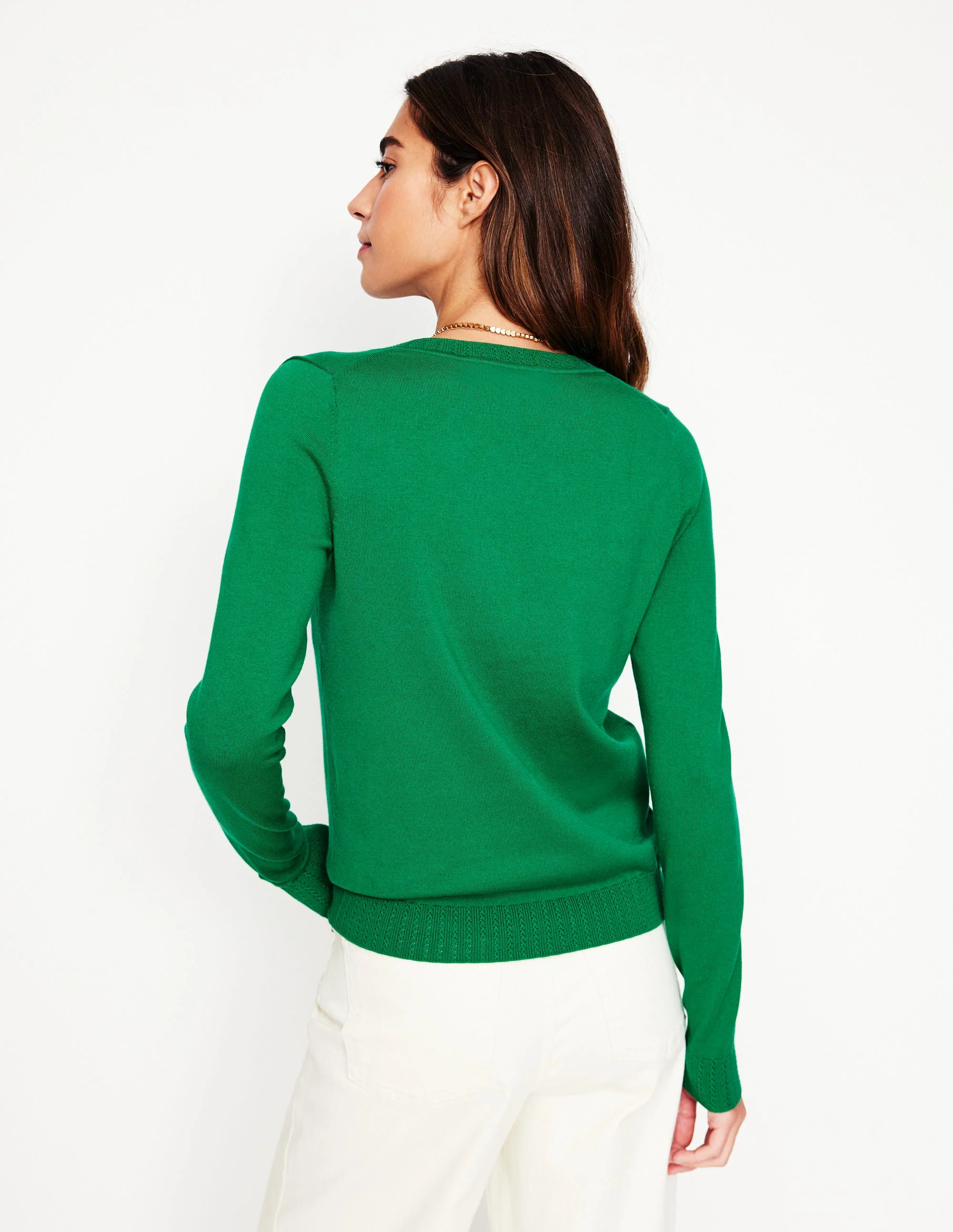 Emilia Cotton V Neck Sweater-Rich Emerald - Image 3