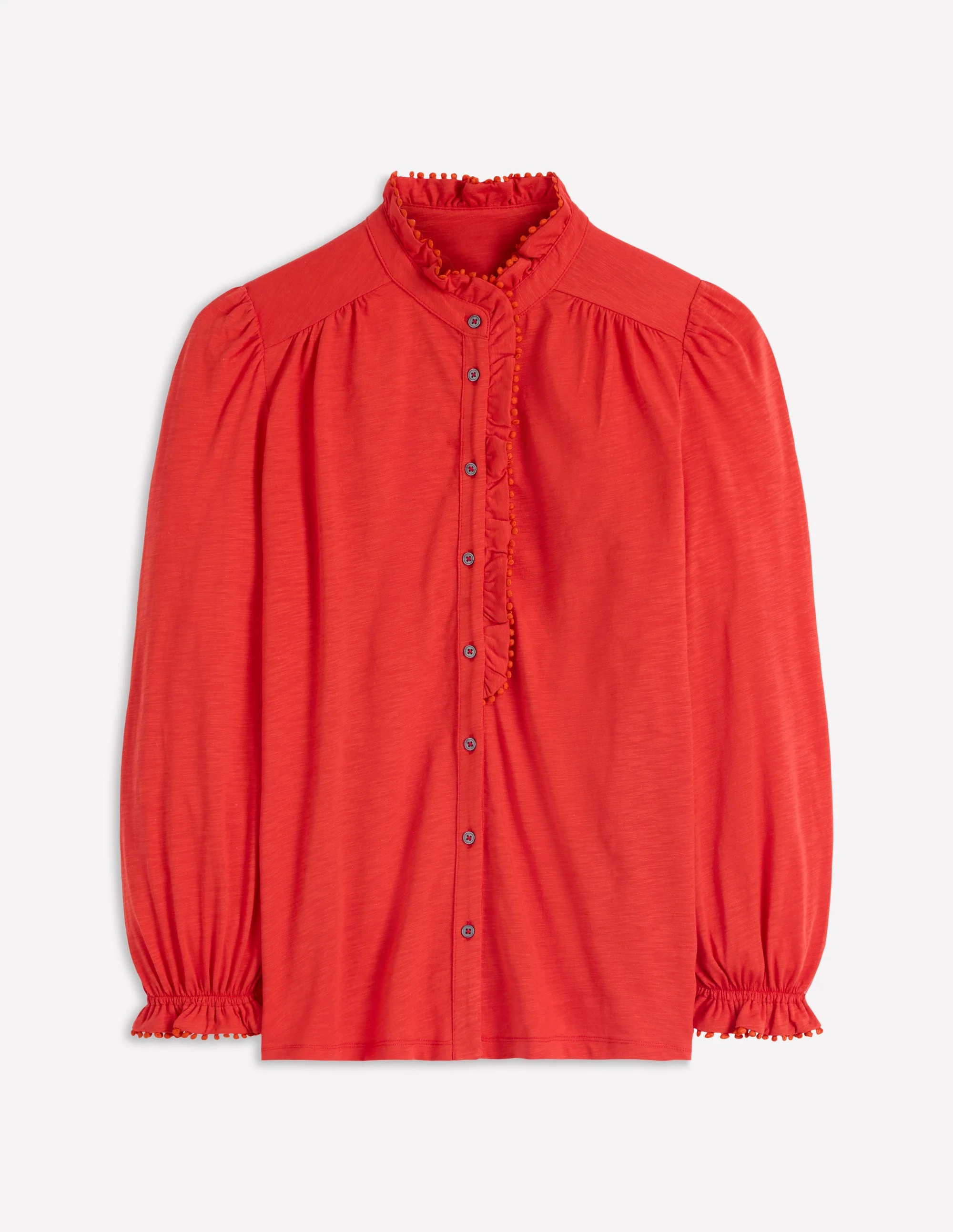 Emily Pom Trim Ruffle Shirt-Blood Orange - Image 6