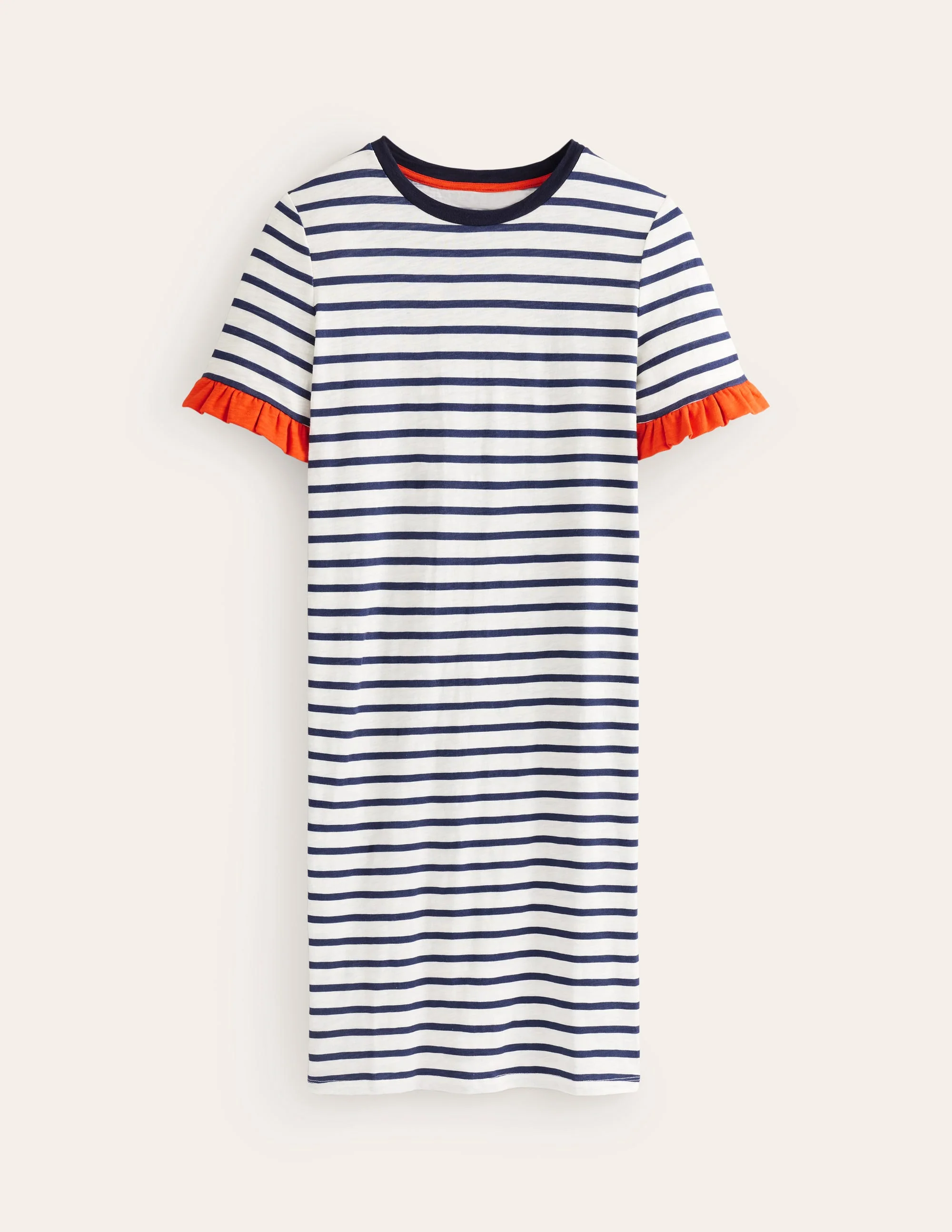 Emily Ruffle Cotton Dress-Ivory, Navy Stripe - Image 5