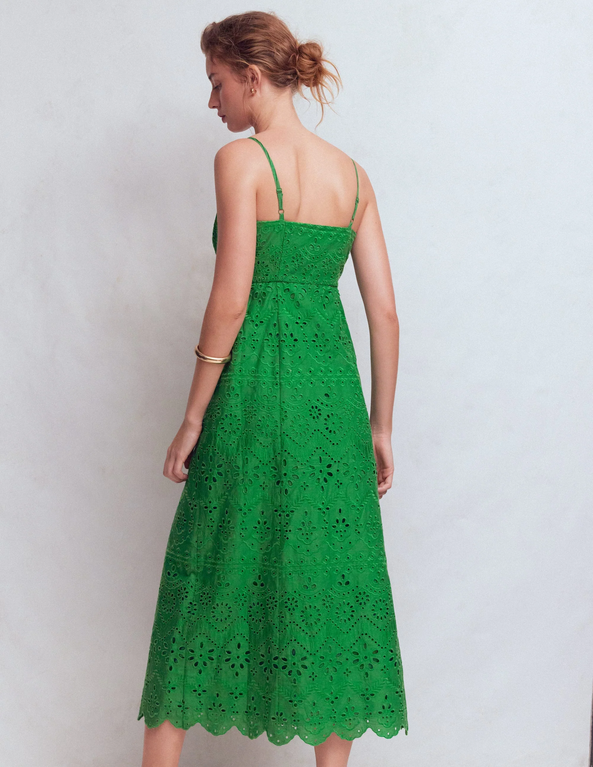 Empire Linen Broderie Dress-Rich Emerald Broderie - Image 3