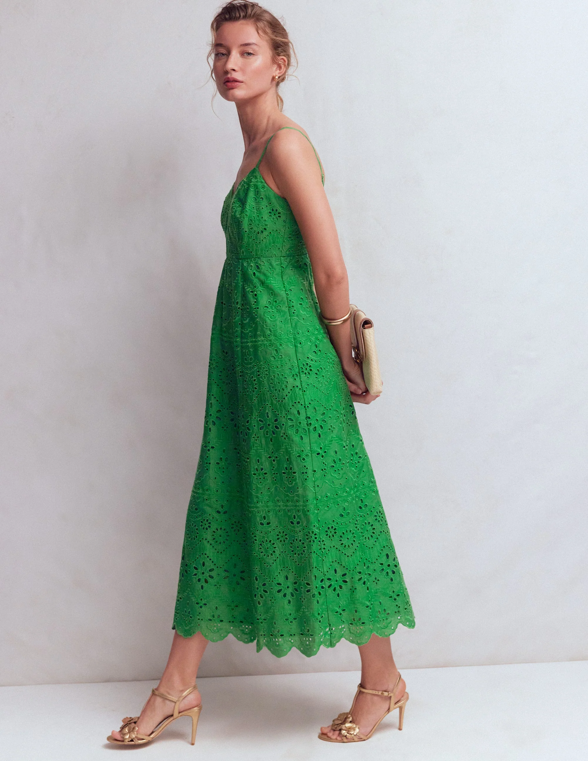 Empire Linen Broderie Dress-Rich Emerald Broderie - Image 6