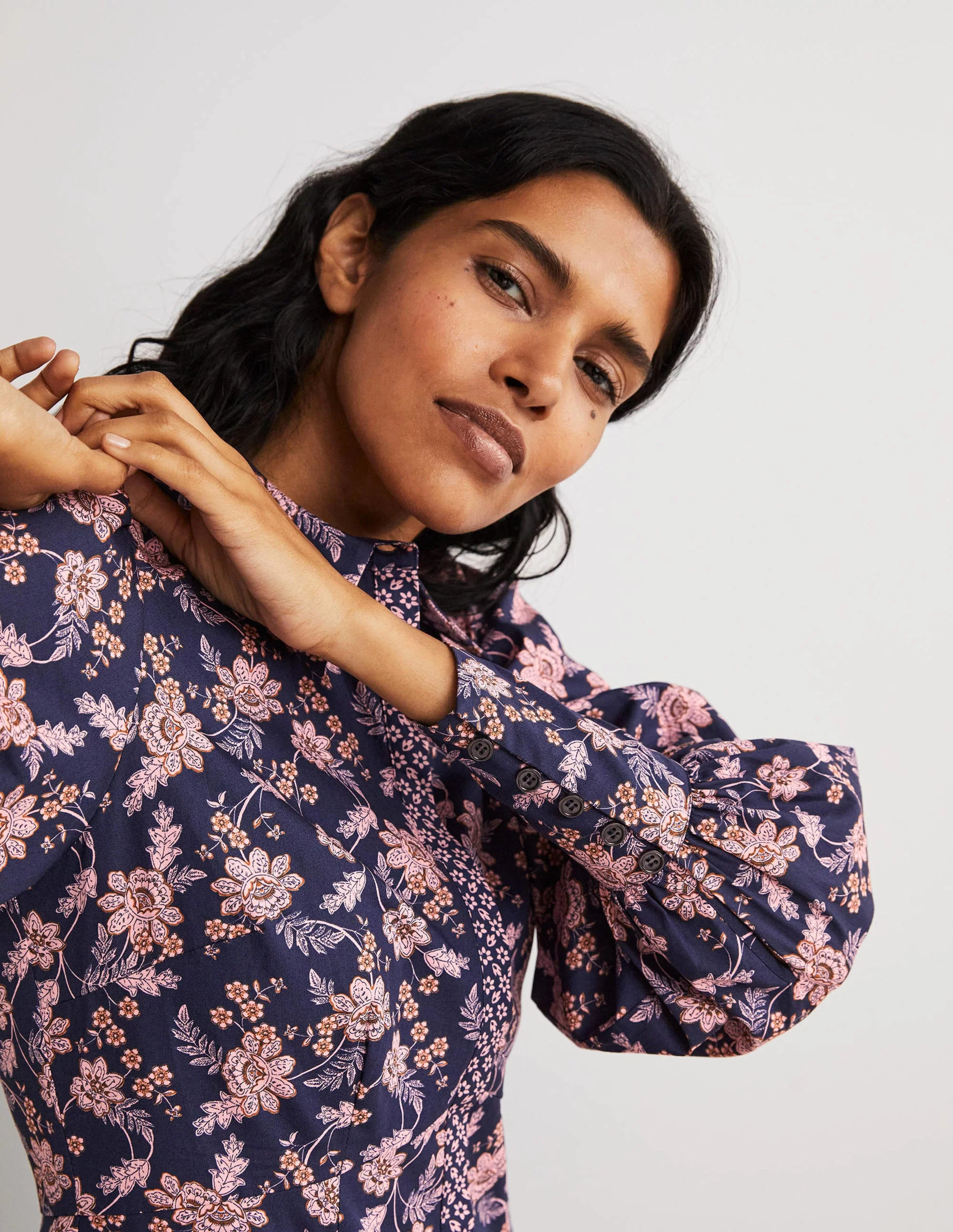 Empire Midi Shirt Dress-Navy, Chintz Bloom - Image 3