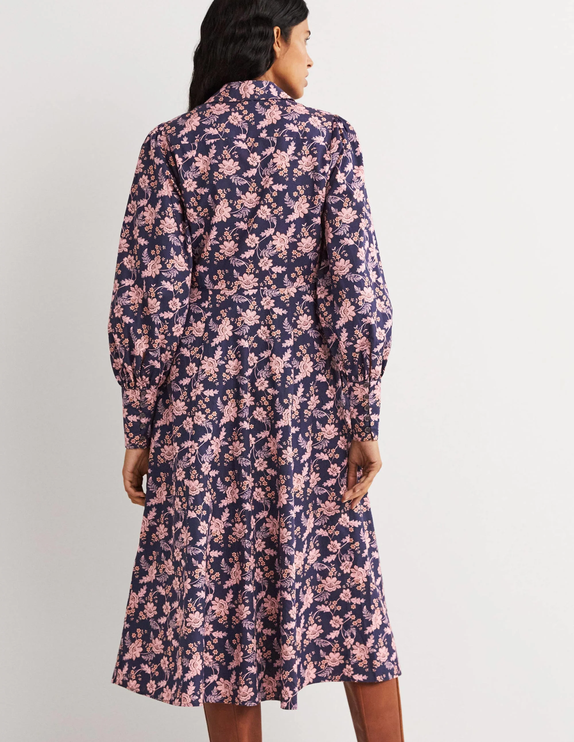 Empire Midi Shirt Dress-Navy, Chintz Bloom - Image 4