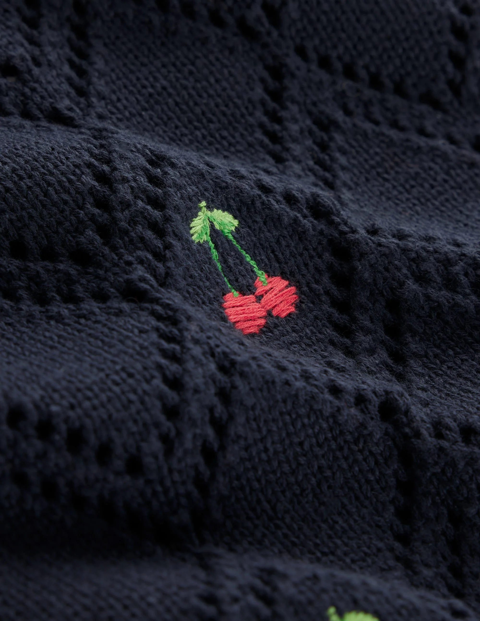 Enid Embroidered Sweater-Navy, Cherries - Image 7
