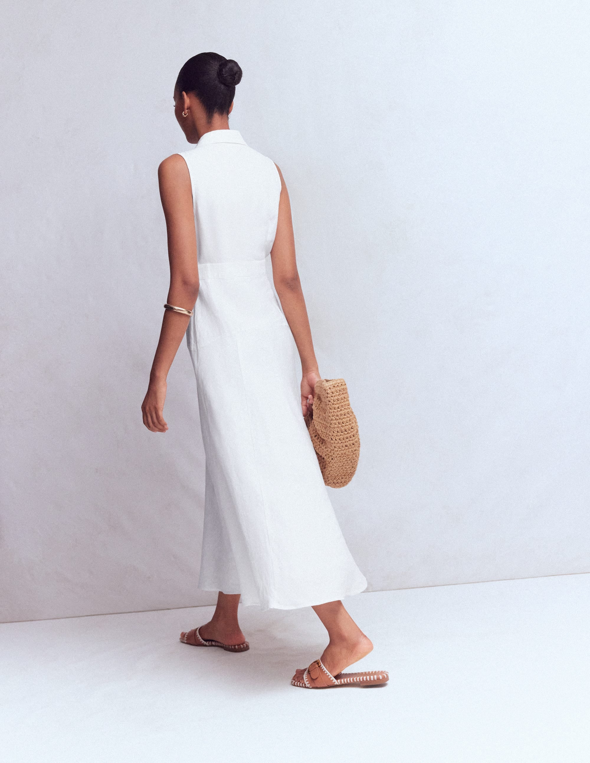 Erma Drop Waist Linen Dress-White - Image 3