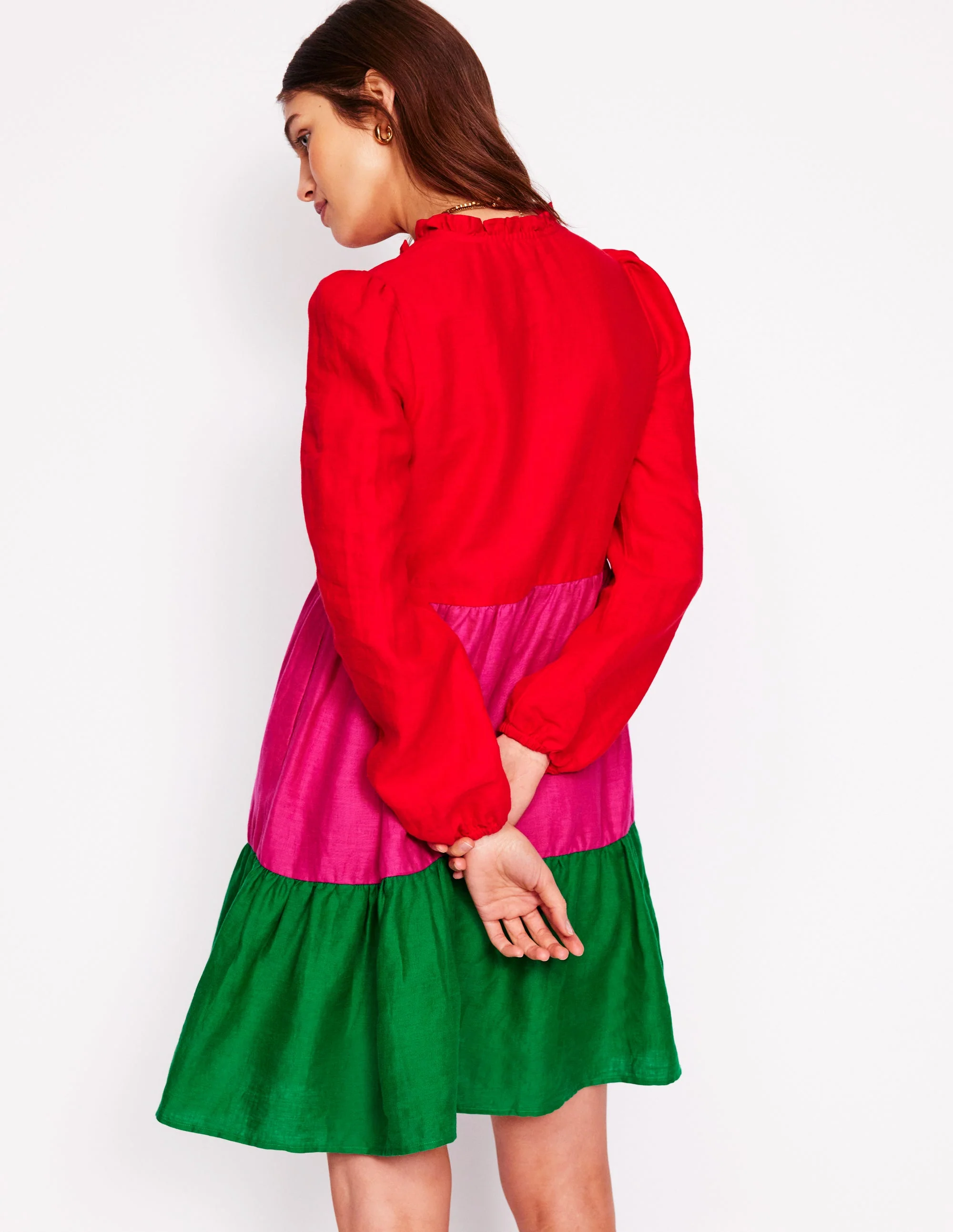 Esme Linen Mini Dress-Colourblock - Image 3