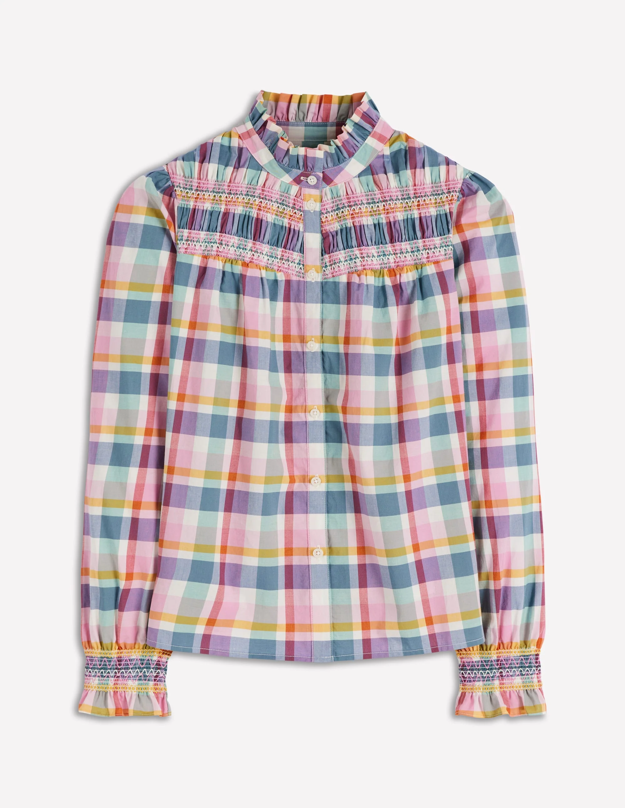 Esme Smocked Detail Frill Top-Multi Check - Image 7