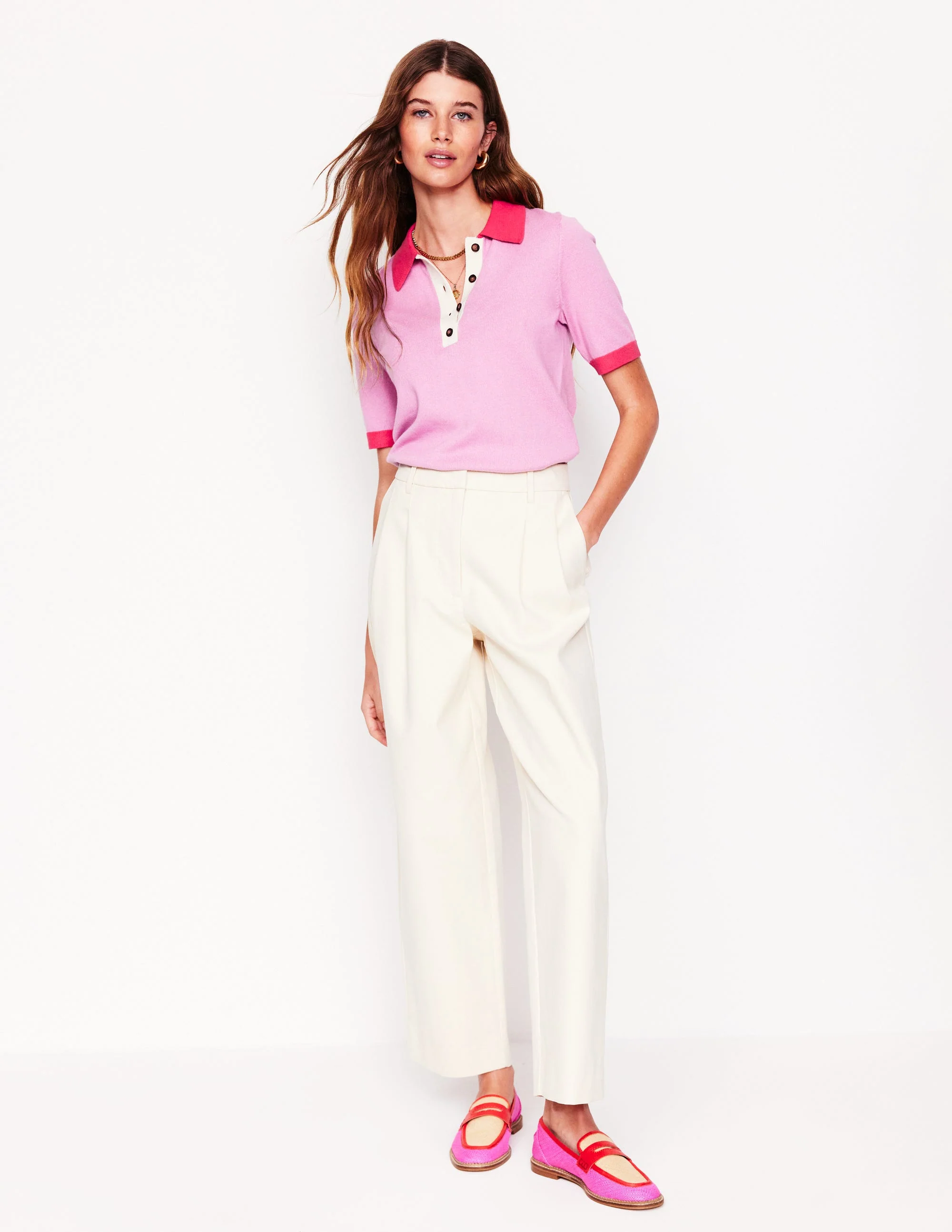 Estelle Henley Knitted T-Shirt-Soft Lavender Pink - Image 2