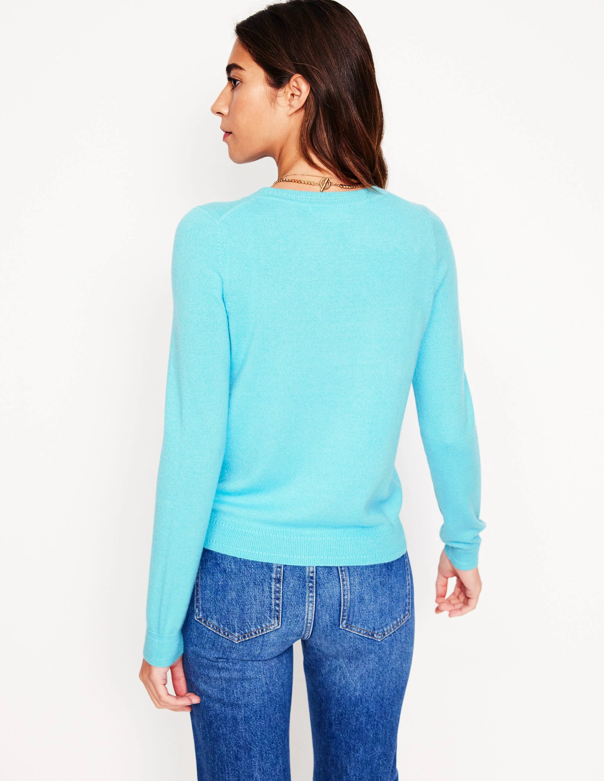 Eva Cashmere Crew Cardigan-Caribbean Blue - Image 3