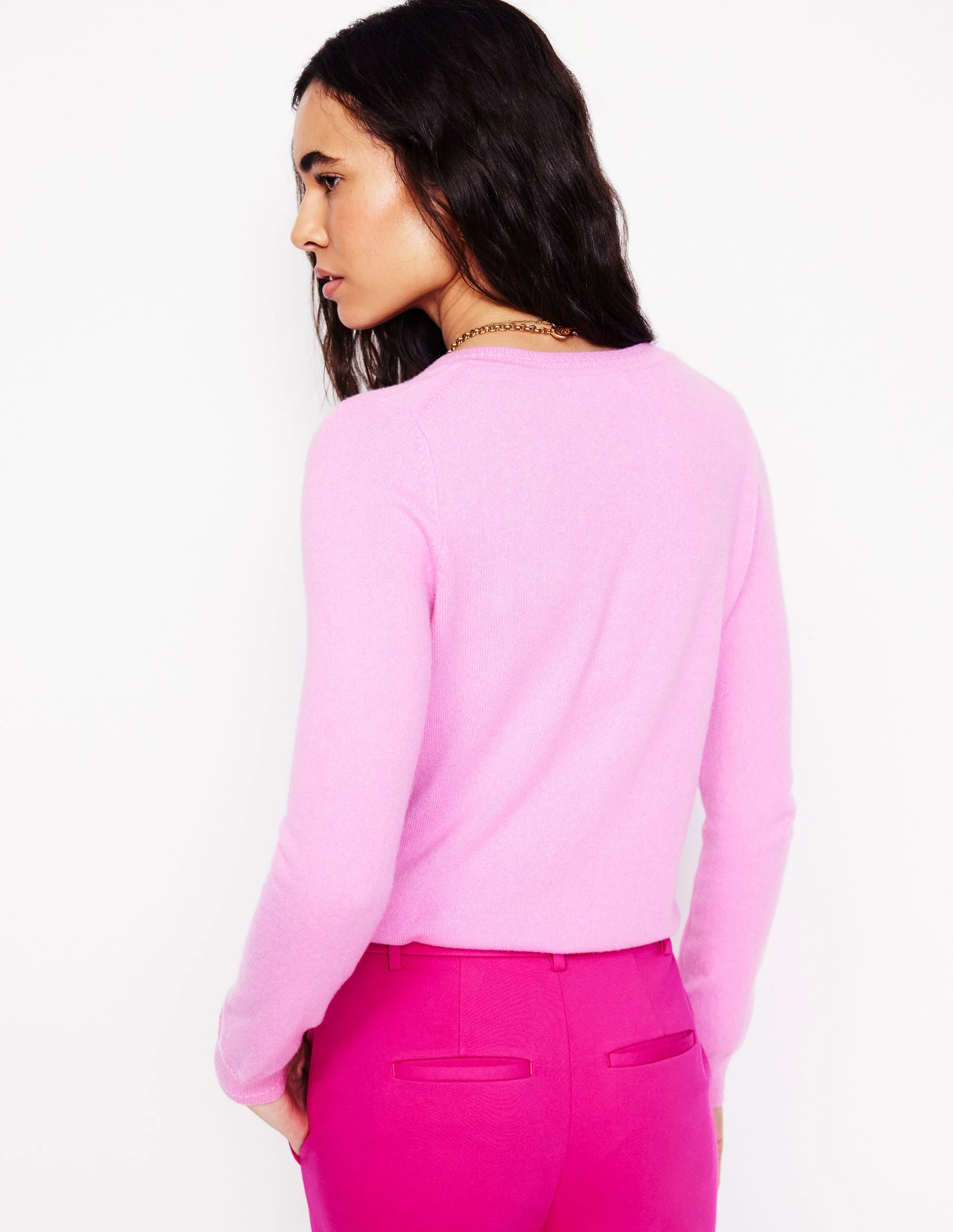Eva Cashmere Crew Cardigan-Meadowsweet Pink - Image 3