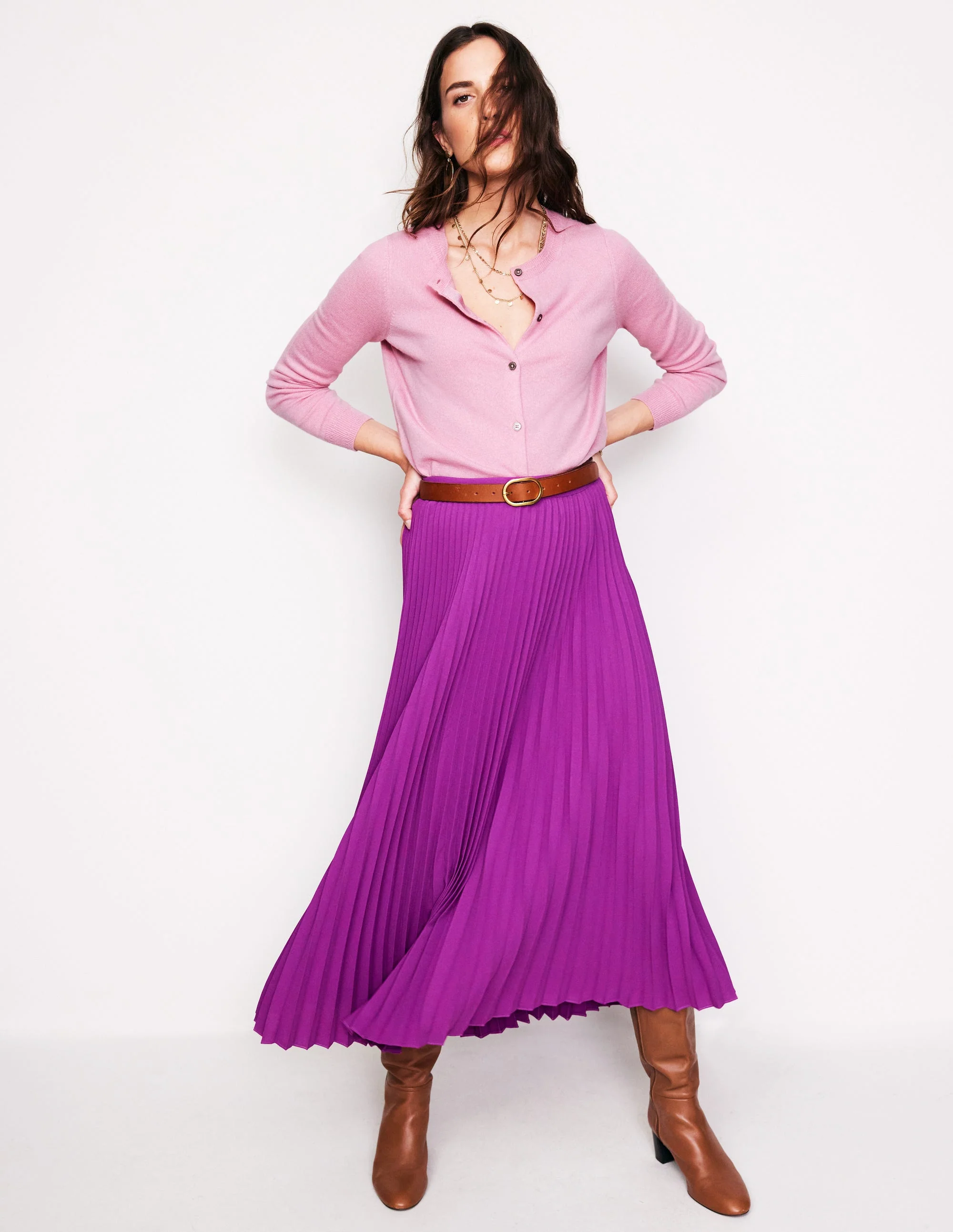 Eva Cashmere Crew Cardigan-Old Rose Pink - Image 4