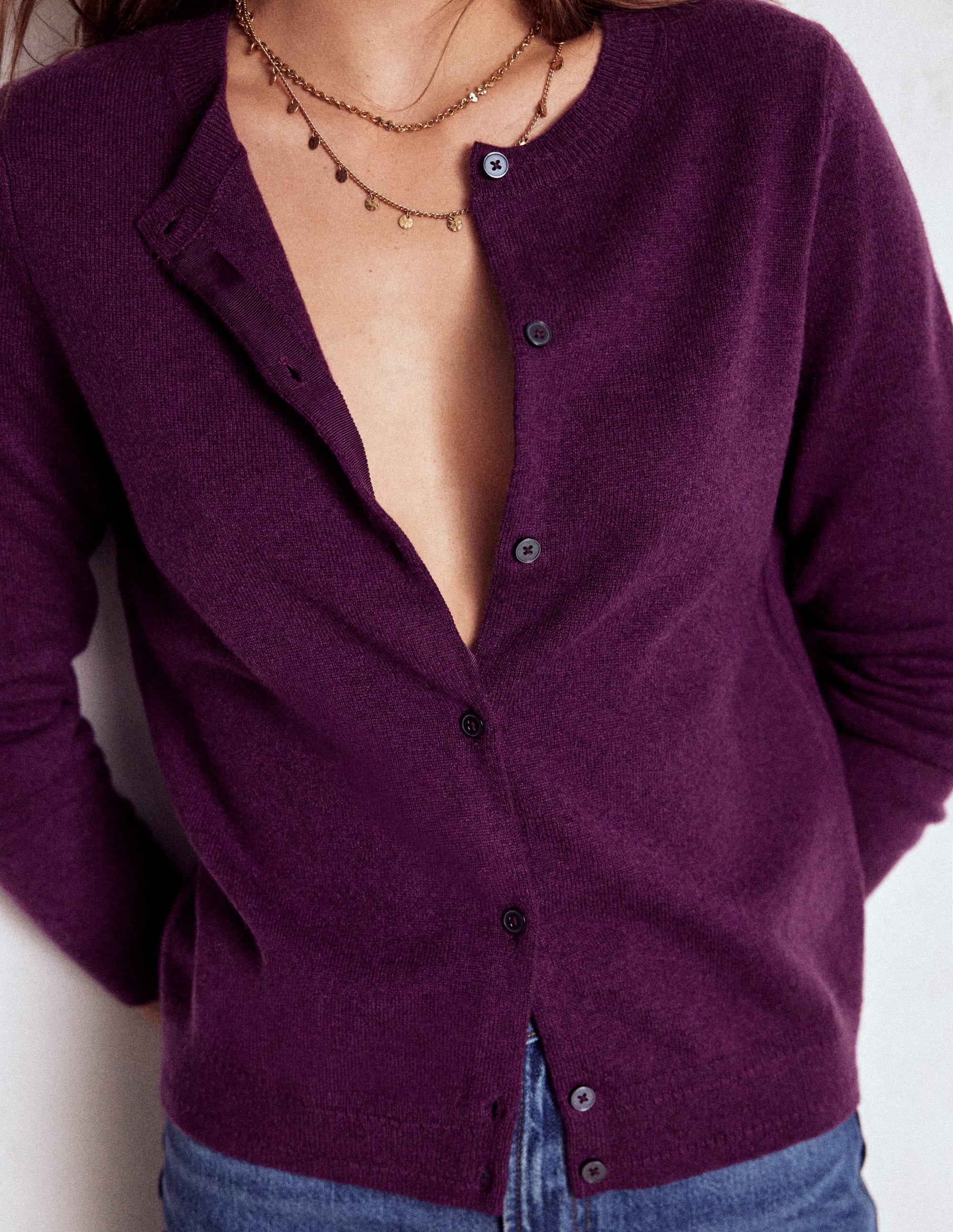 Eva Cashmere Crew Cardigan-Plum Melange - Image 2