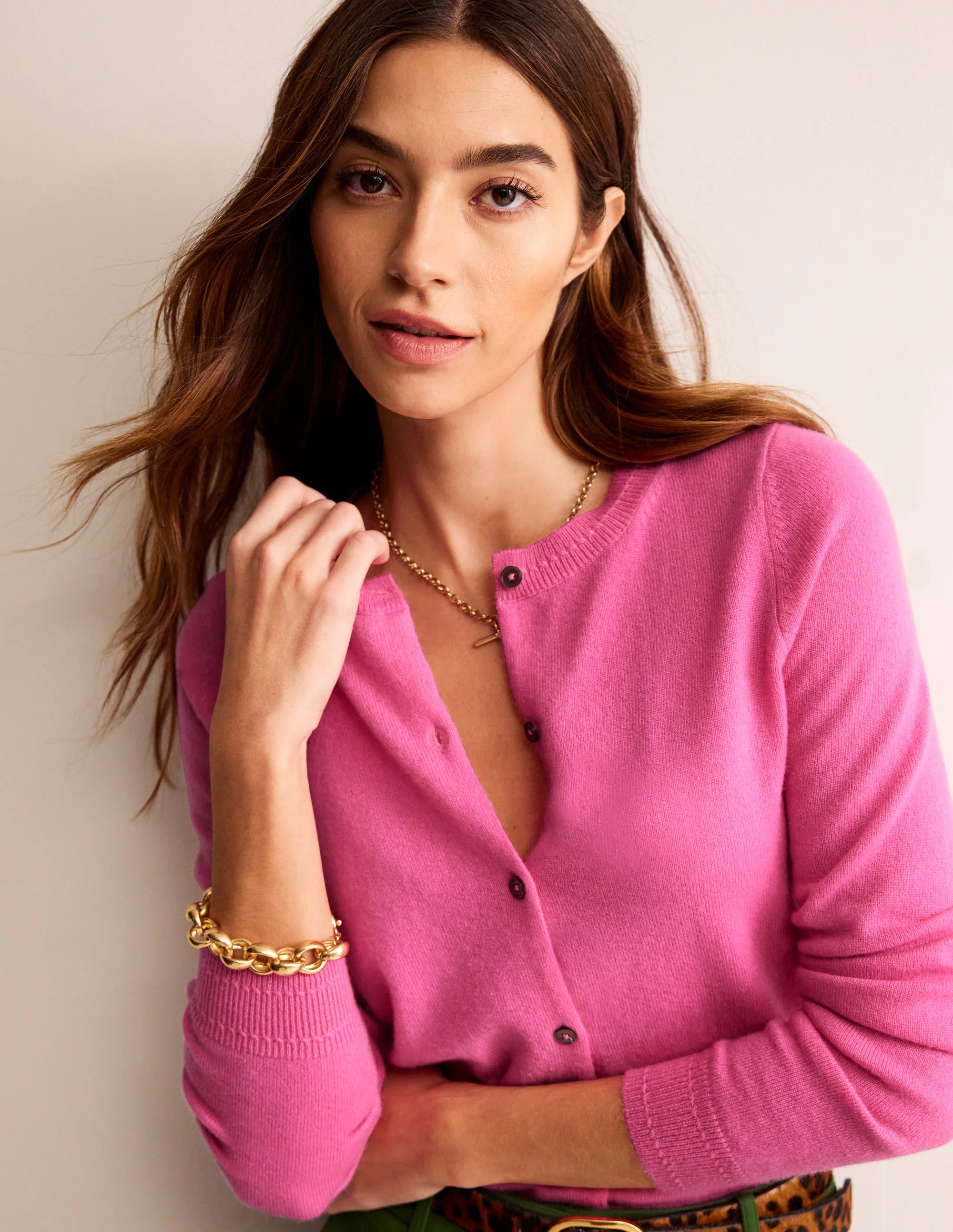 Eva Cashmere Crew Cardigan-Sangria Sunset