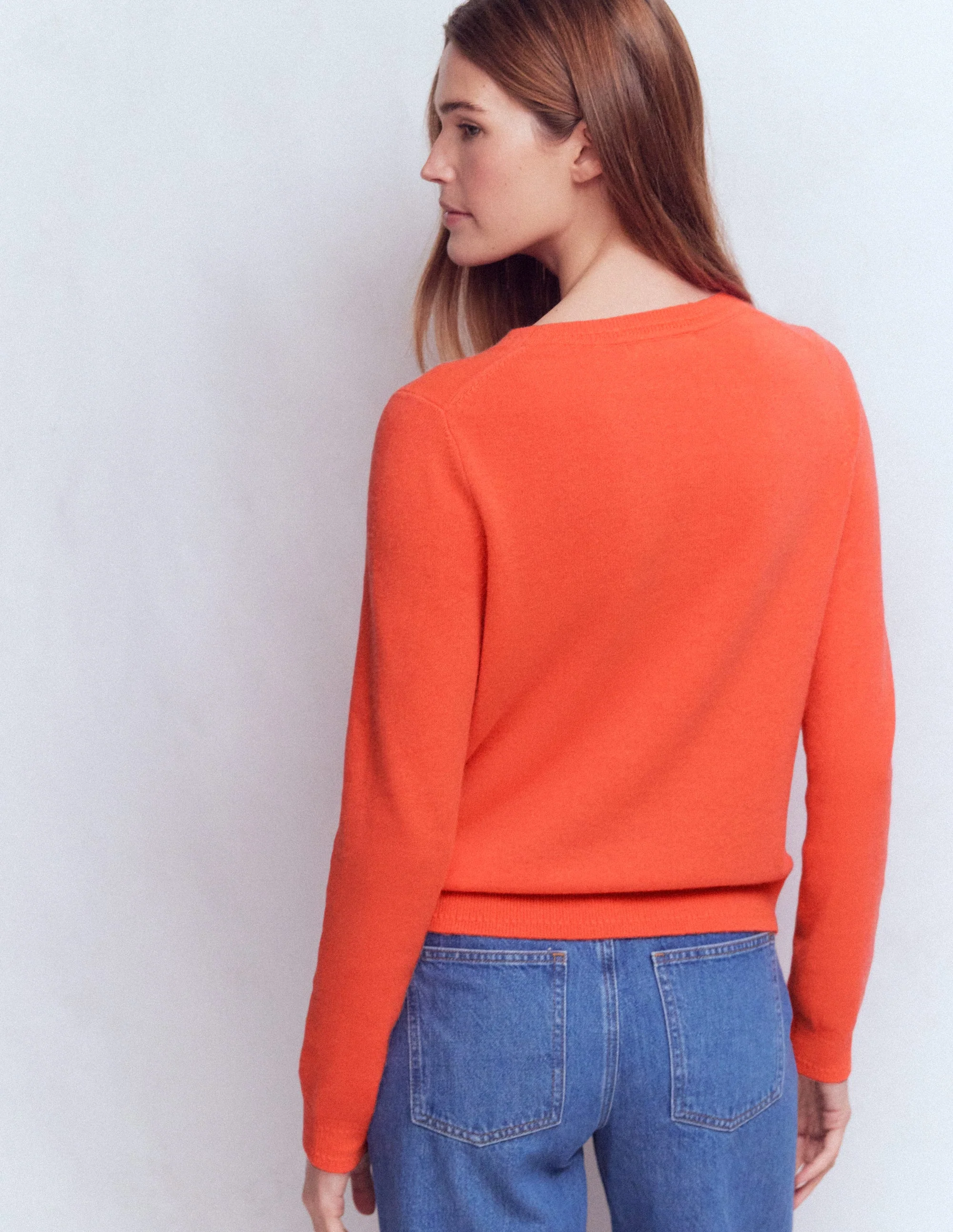 Eva Cashmere Crew Neck Sweater-Fiery Orange Melange - Image 3