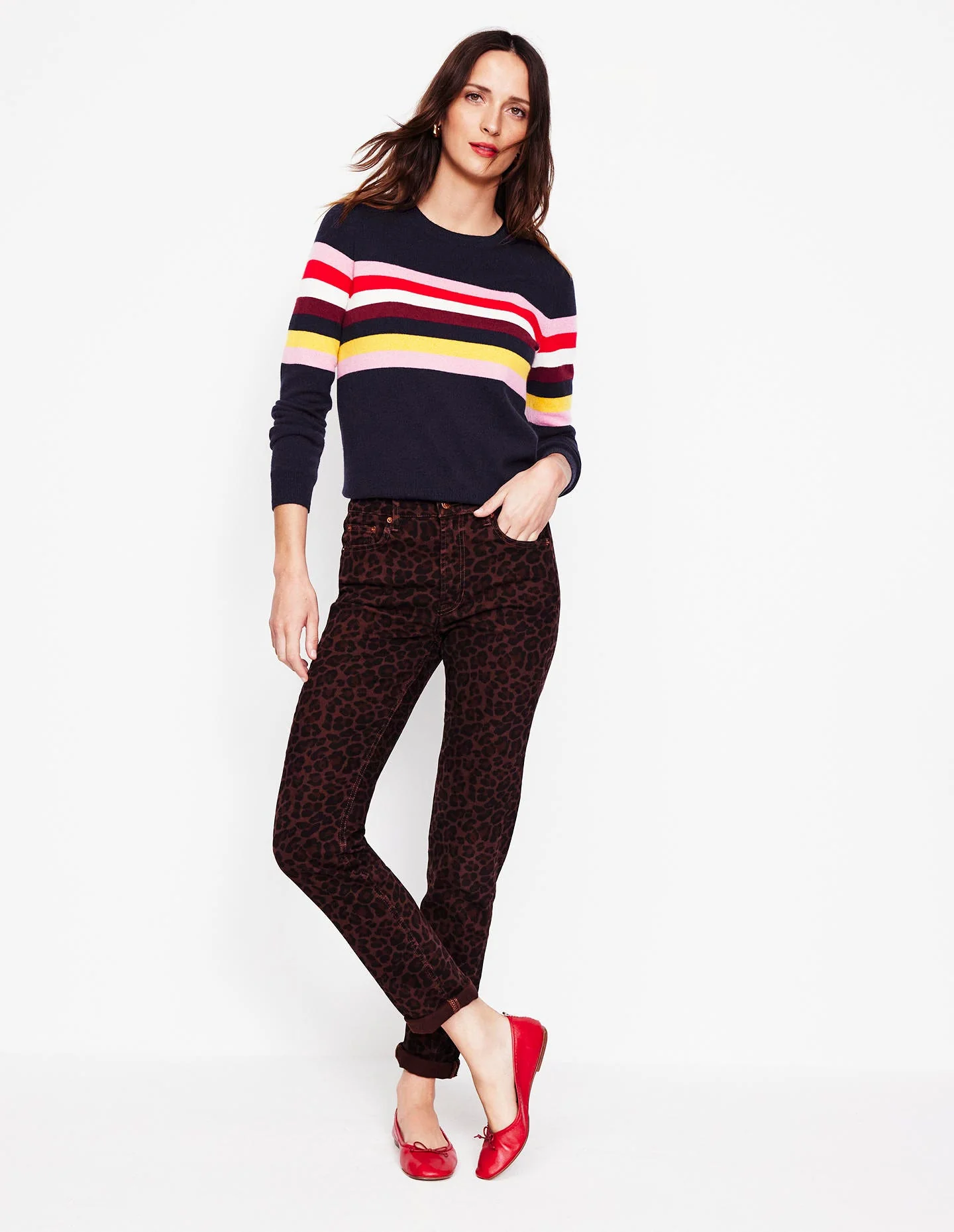 Eva Cashmere Crew Neck Sweater-Navy, Rainbow - Image 6