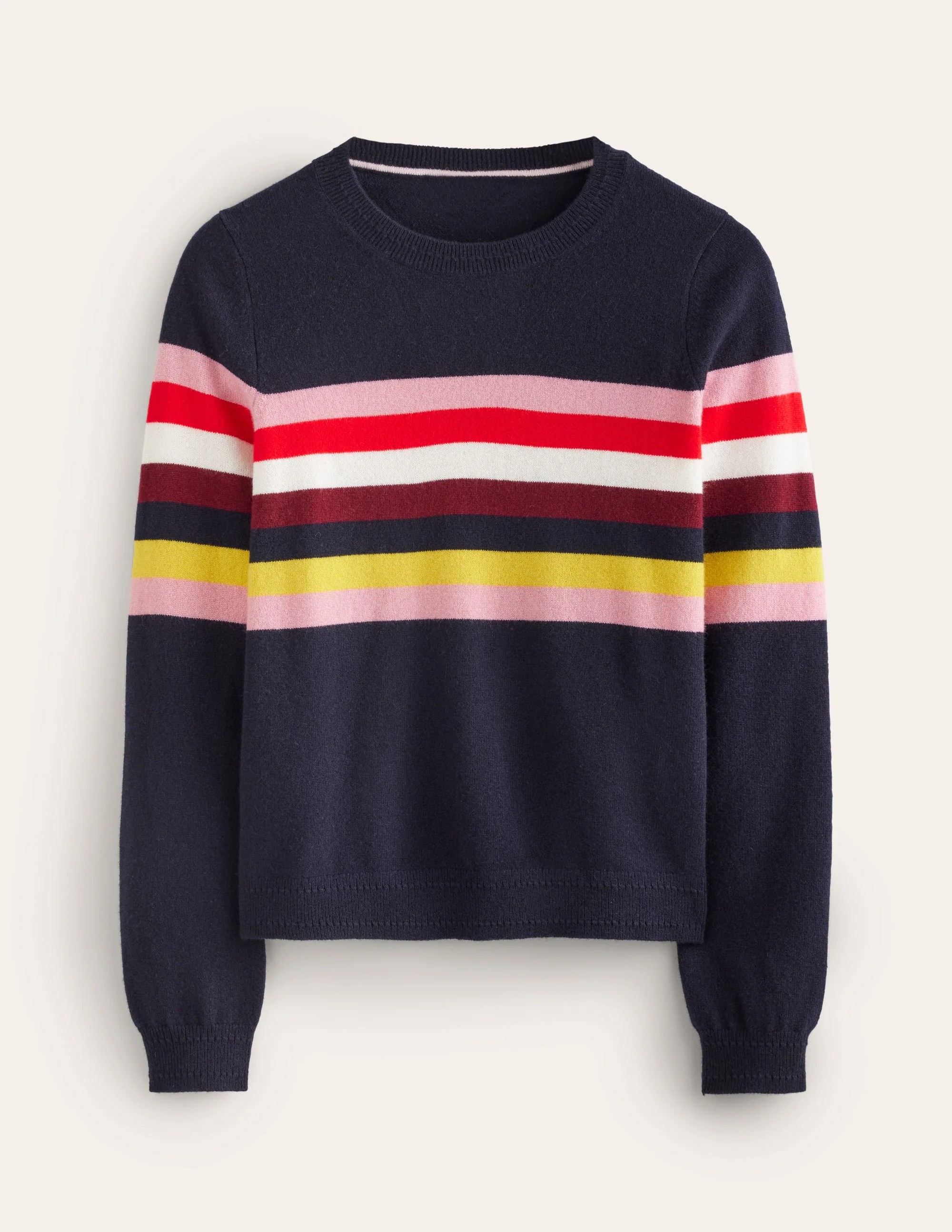 Eva Cashmere Crew Neck Sweater-Navy, Rainbow - Image 7