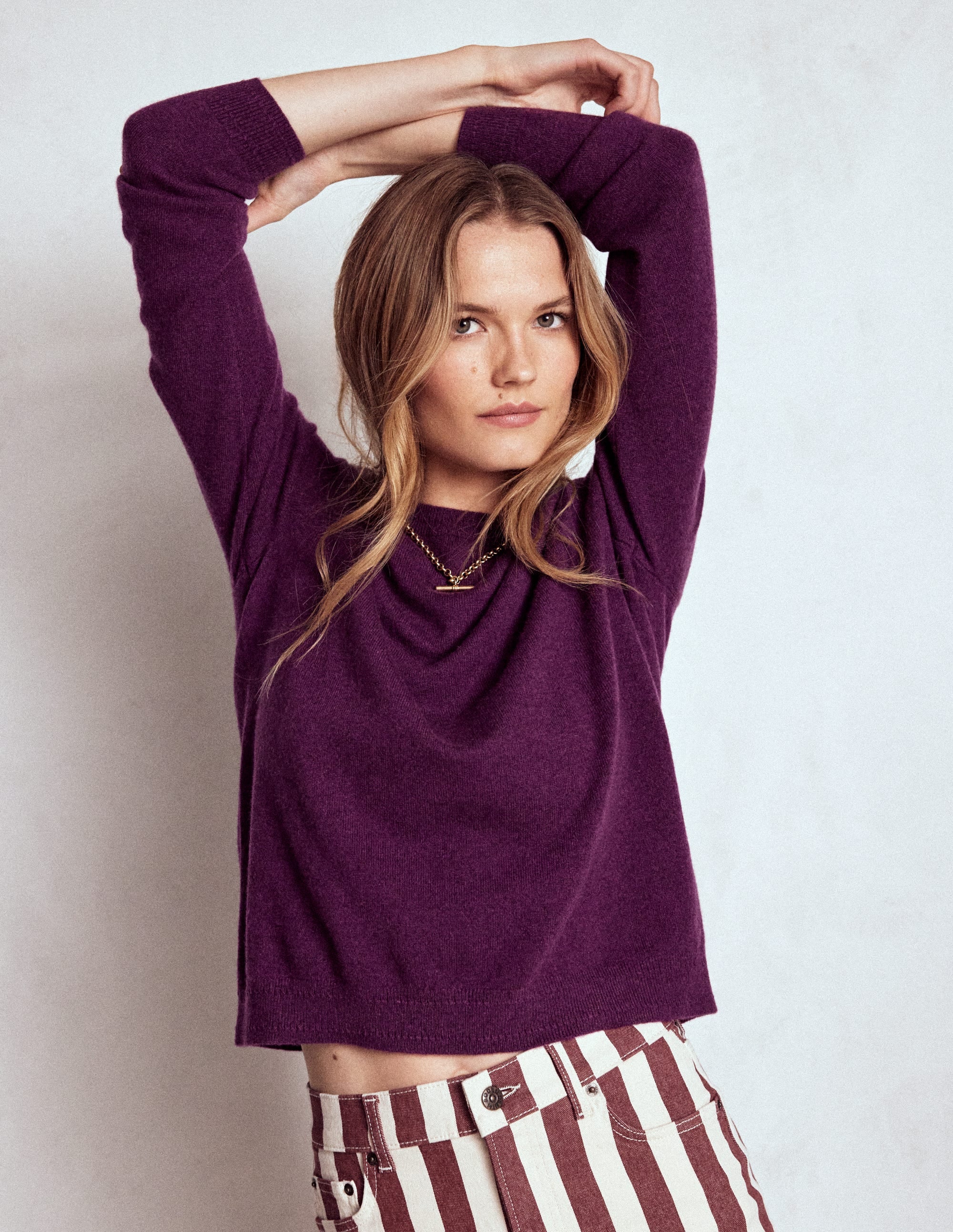 Eva Cashmere Crew Neck Sweater-Plum Melange - Image 5