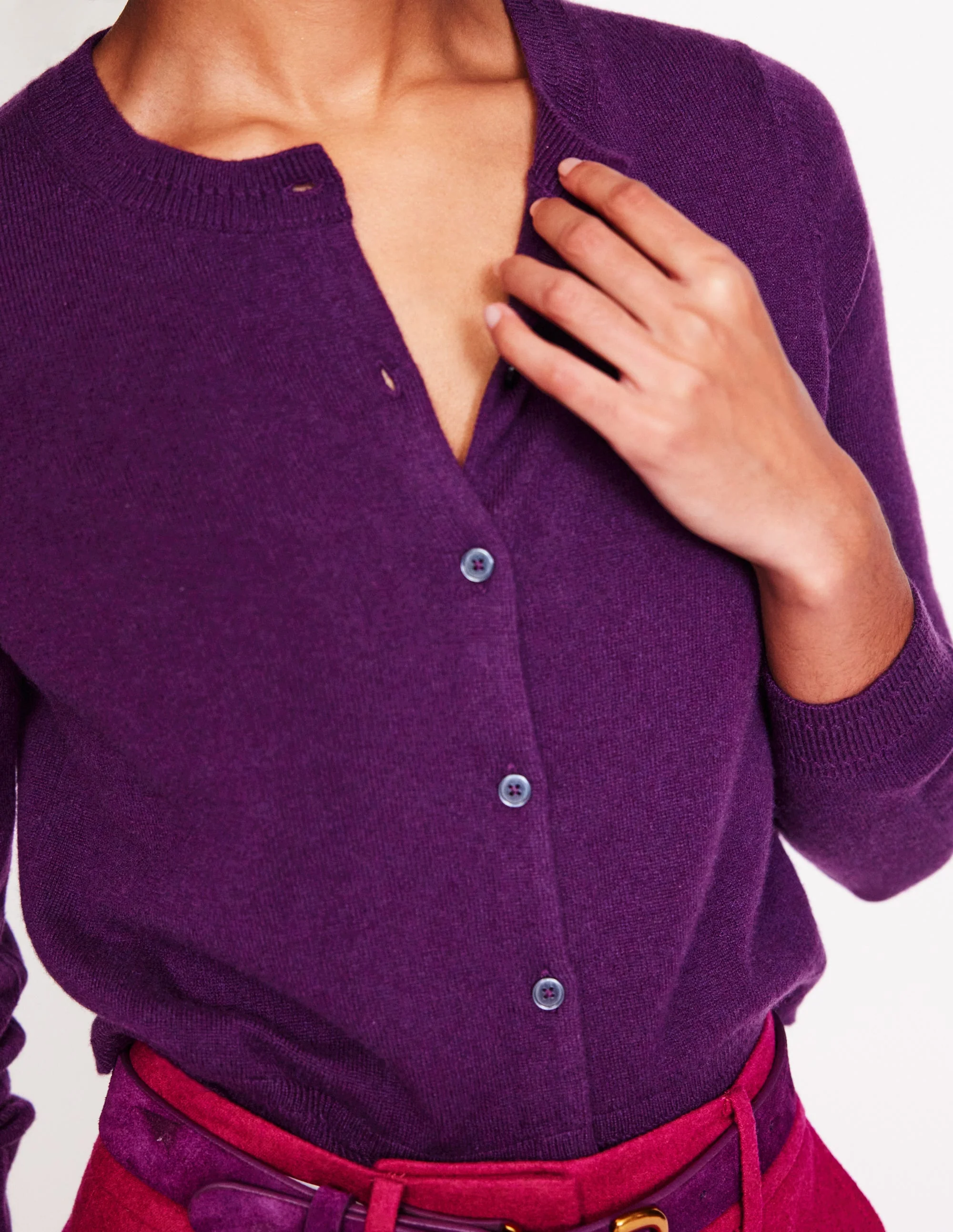 Eva Cashmere Cropped Cardigan-Damson Purple - Image 2