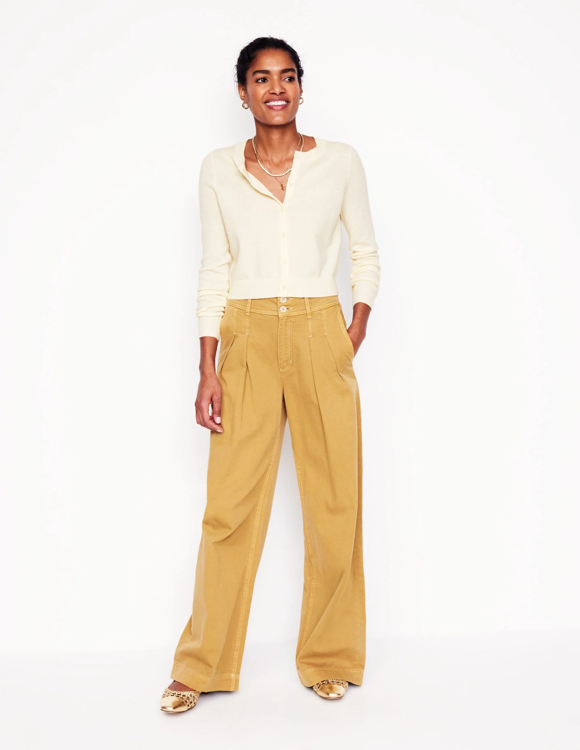 Eva Cashmere Cropped Cardigan-Warm Ivory - Image 4