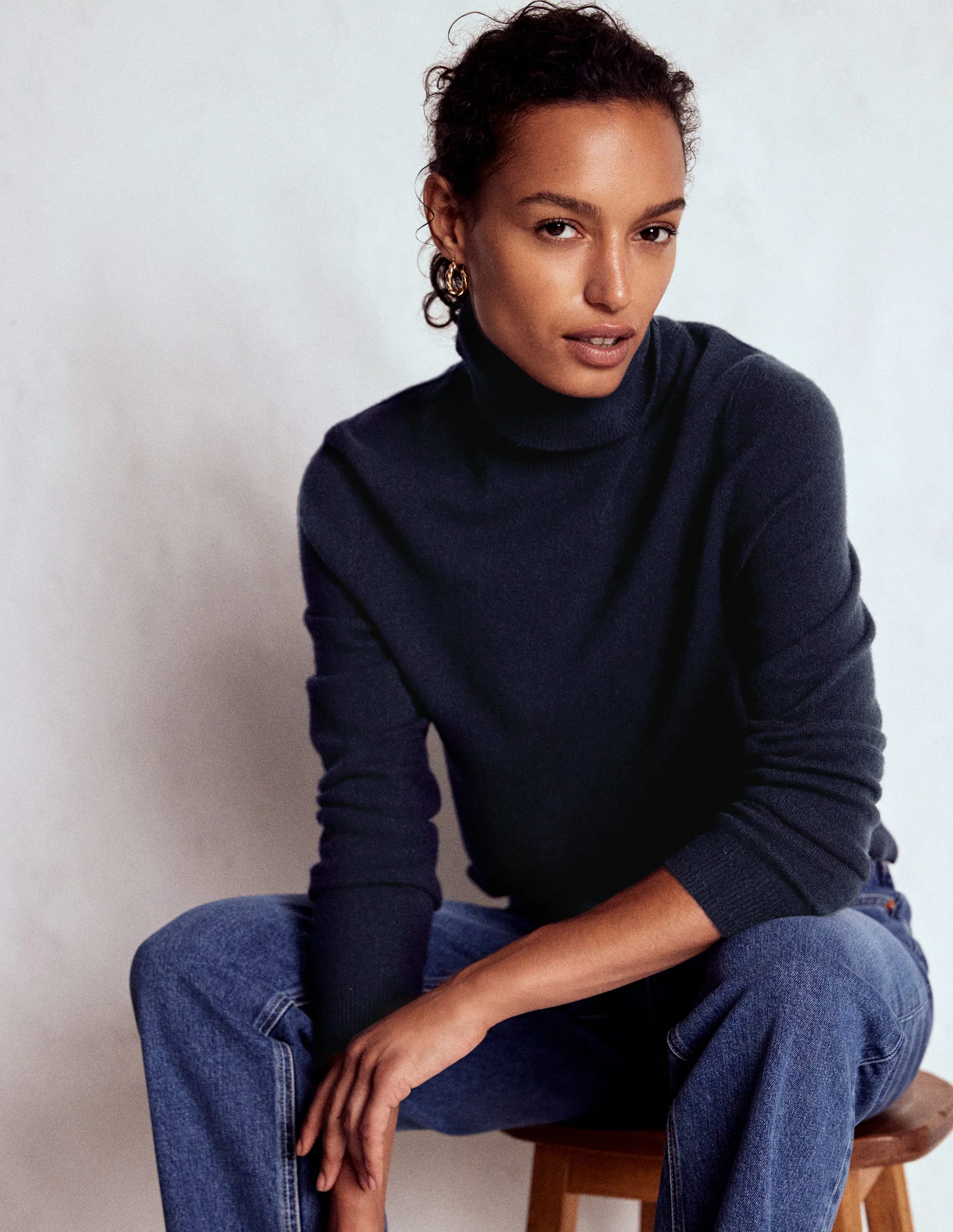 Eva Cashmere Roll Neck Sweater-Navy