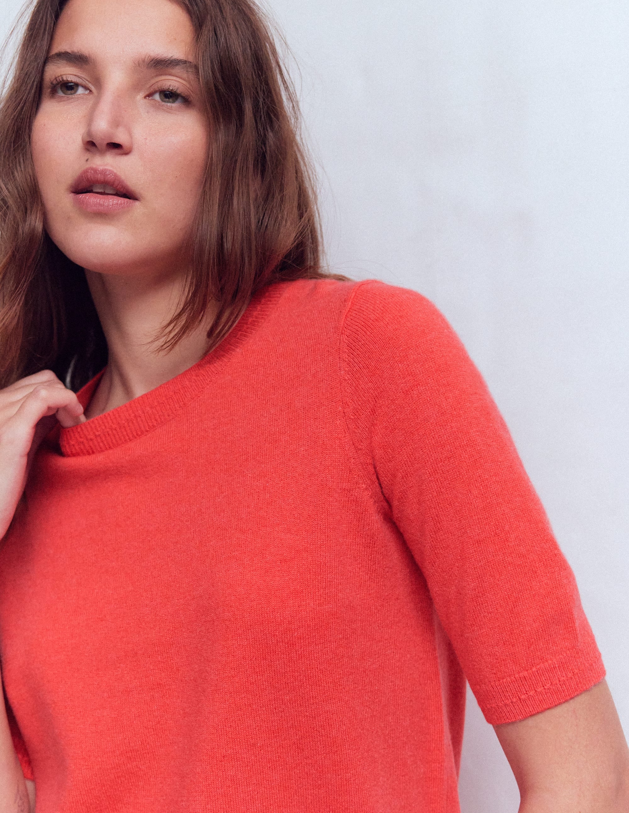 Eva Cashmere T-Shirt-Fiery Orange Melange - Image 2