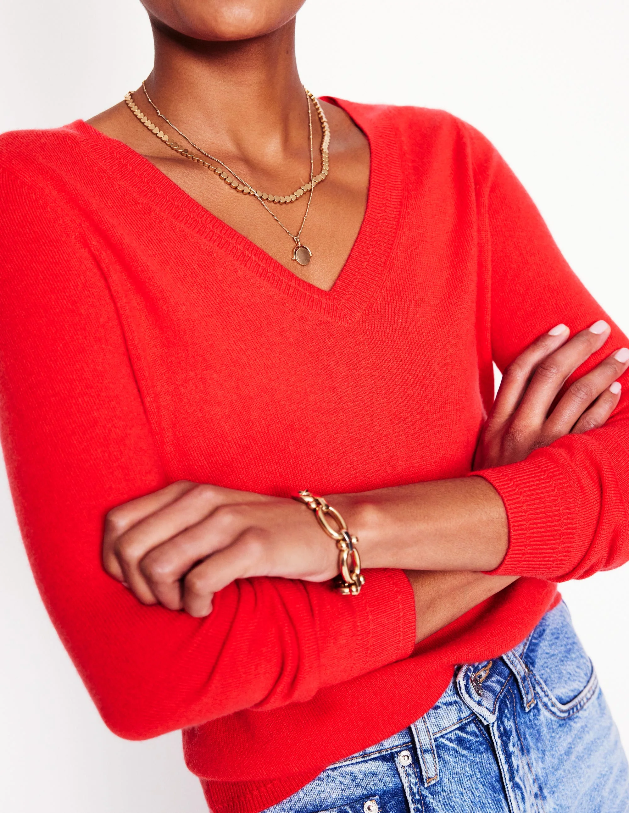 Eva Cashmere V-Neck Sweater-Strawberry Tart Red - Image 2