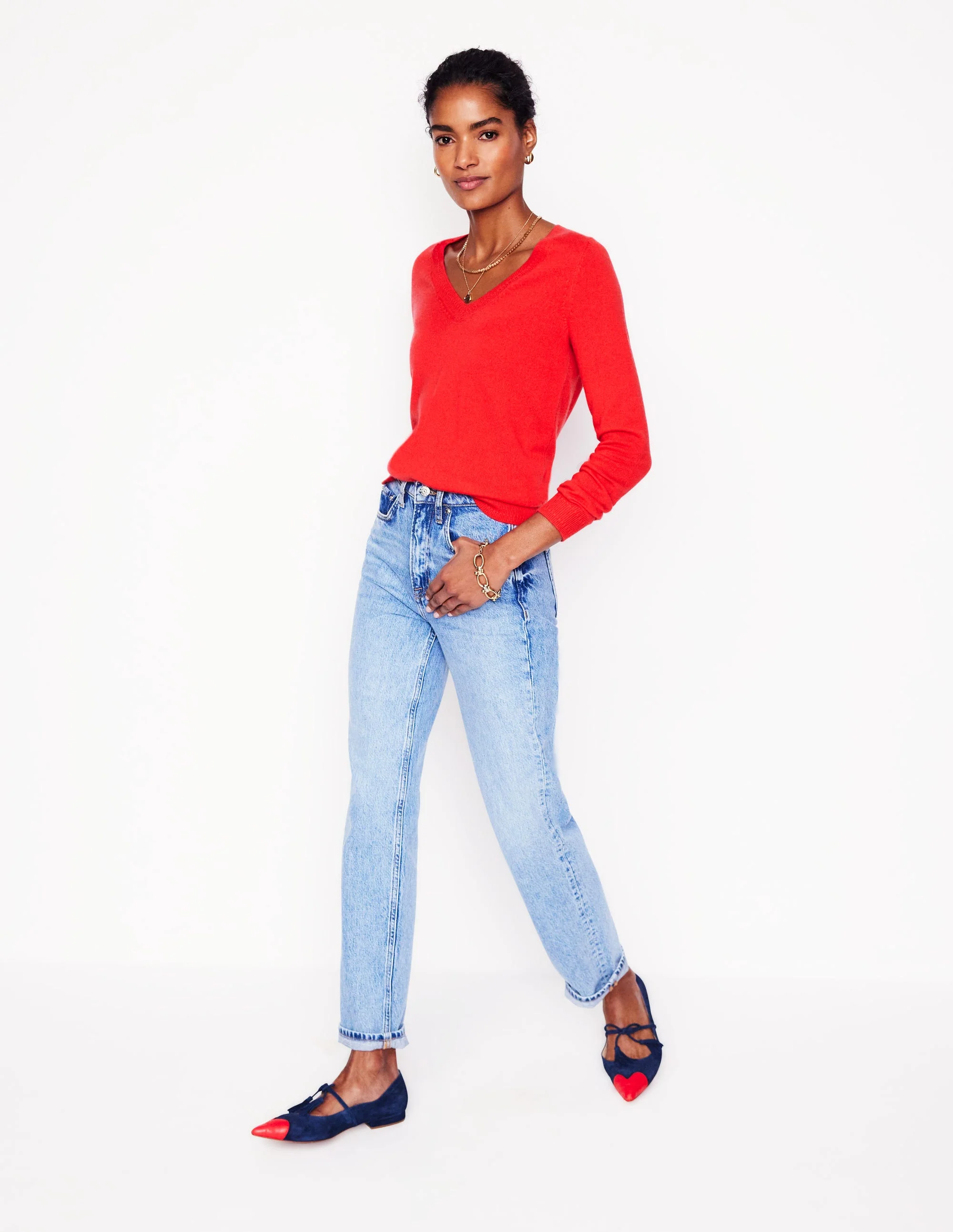Eva Cashmere V-Neck Sweater-Strawberry Tart Red - Image 4
