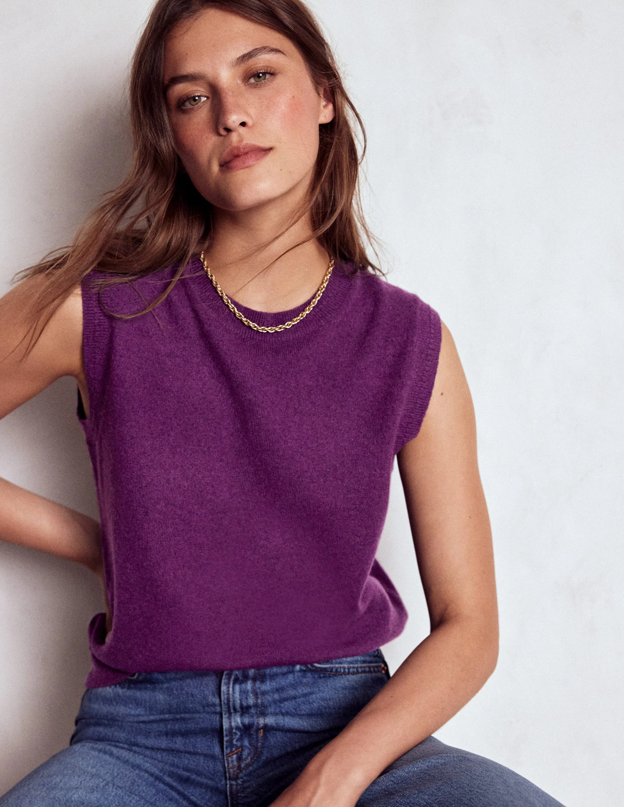 Eva Cashmere Vest-Plum Melange