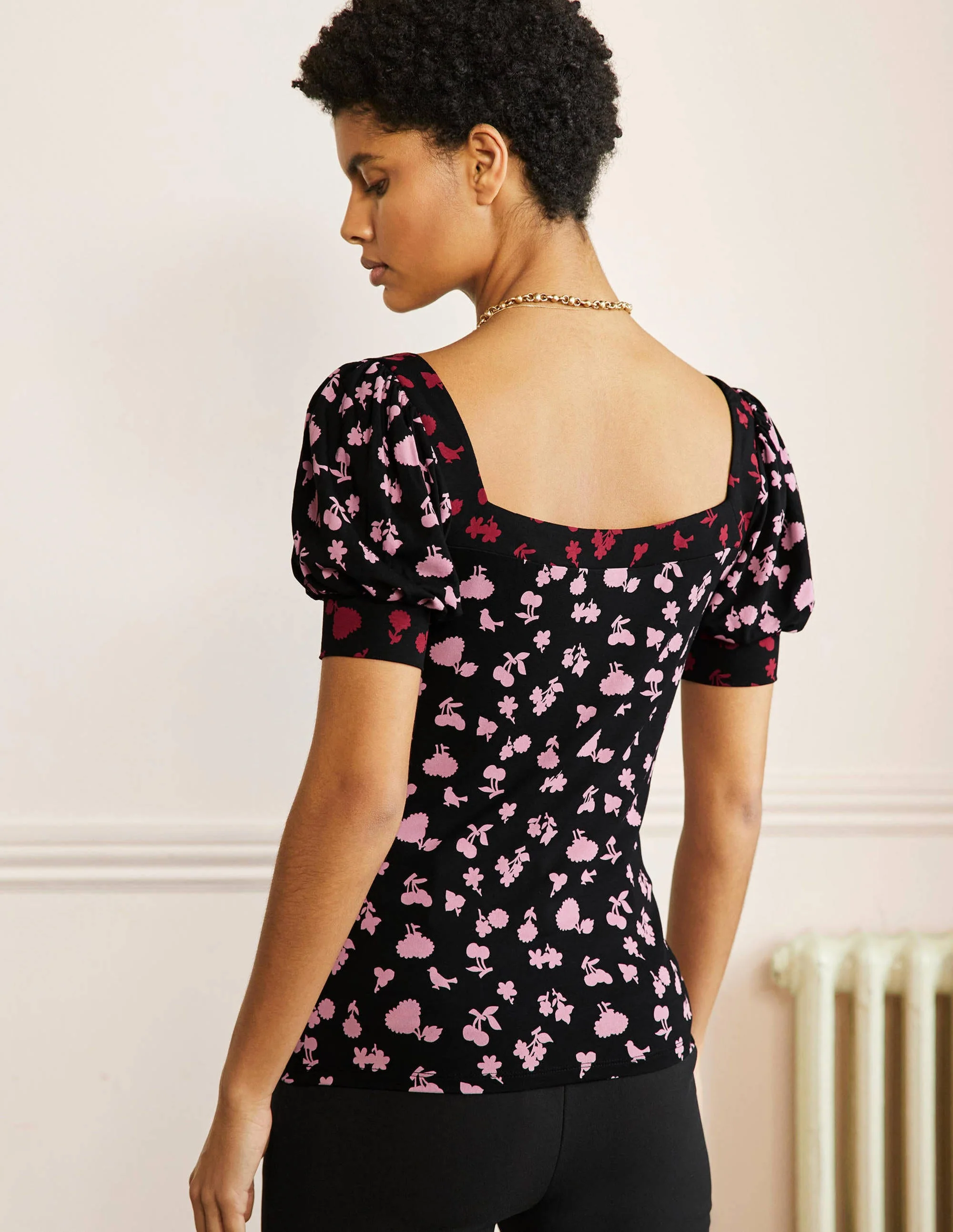 Eva Square Neck Jersey Top-Black and Formica Woodland Bud - Image 3