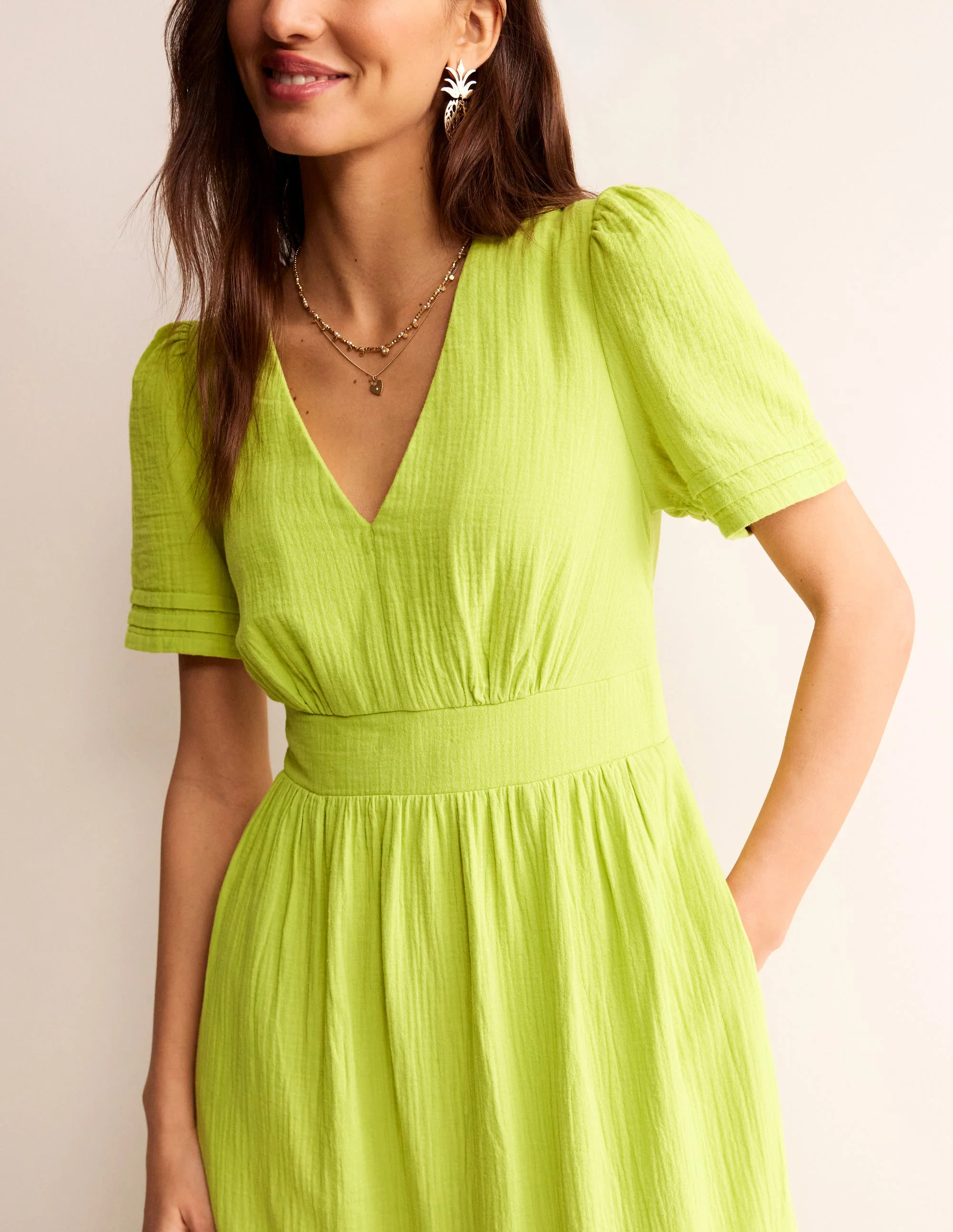 Eve Double Cloth Midi Dress-Chartreuse - Image 2
