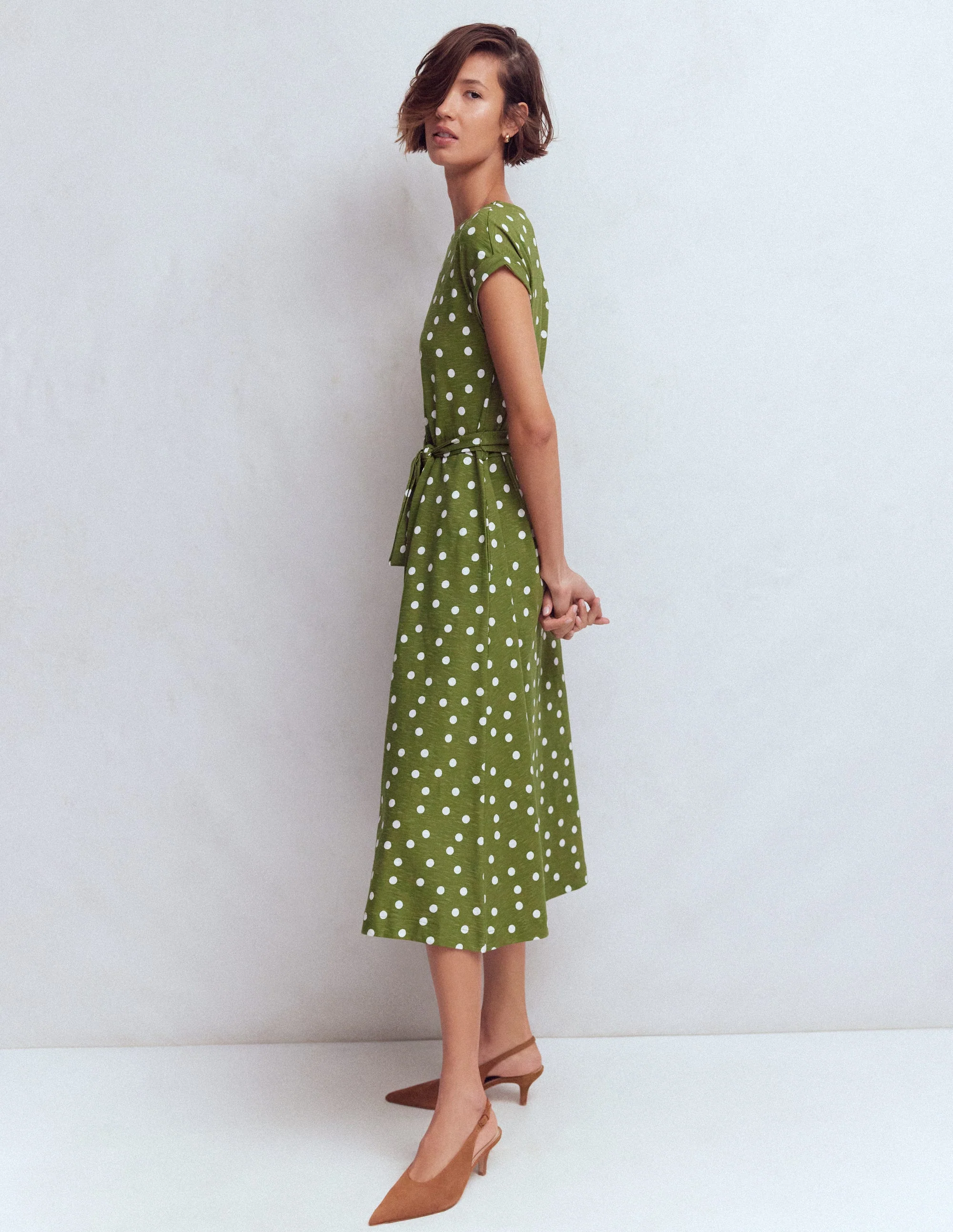 Eve Jersey Midi Dress-Olive, Painted Dot Spaced - Image 4