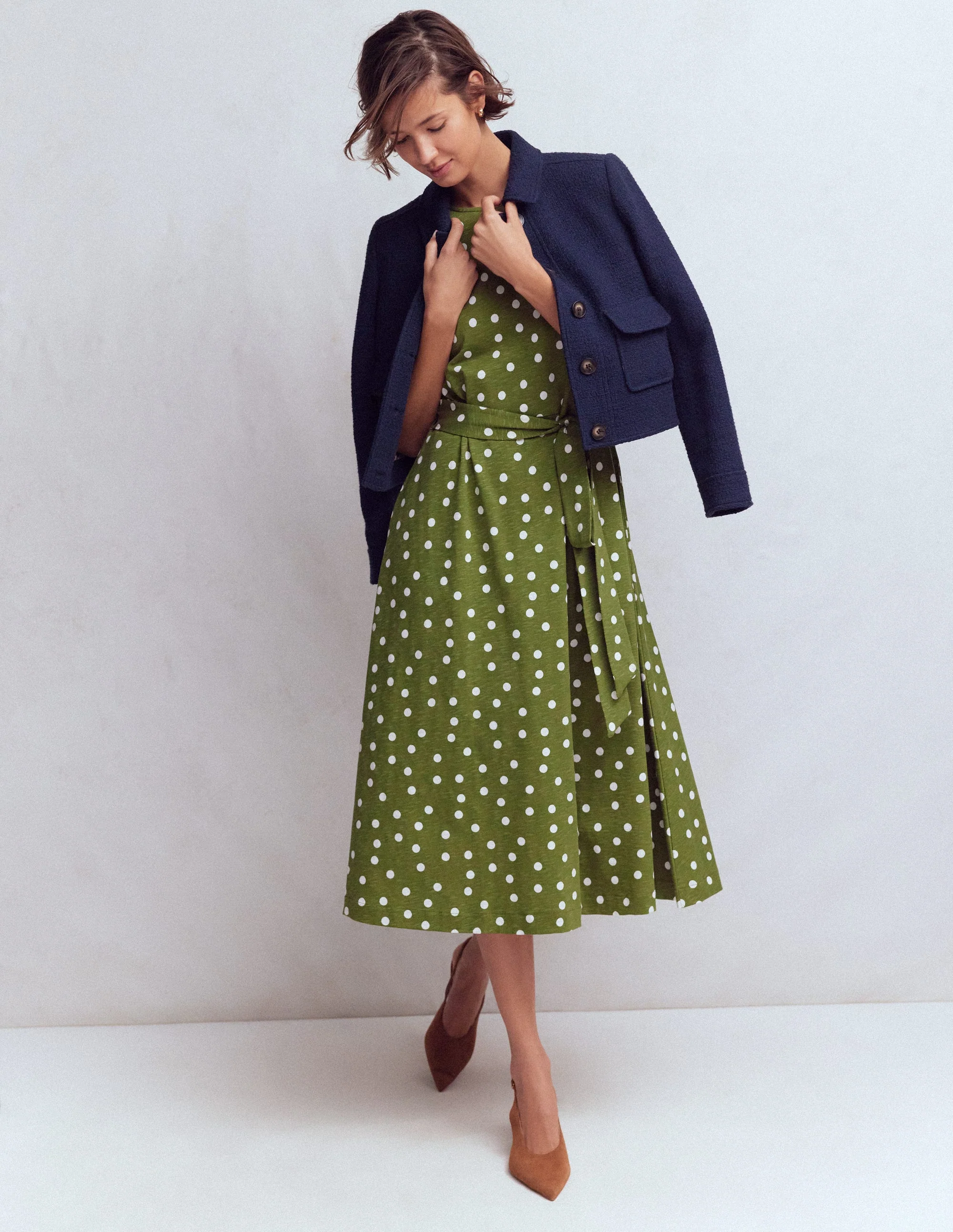 Eve Jersey Midi Dress-Olive, Painted Dot Spaced - Image 5