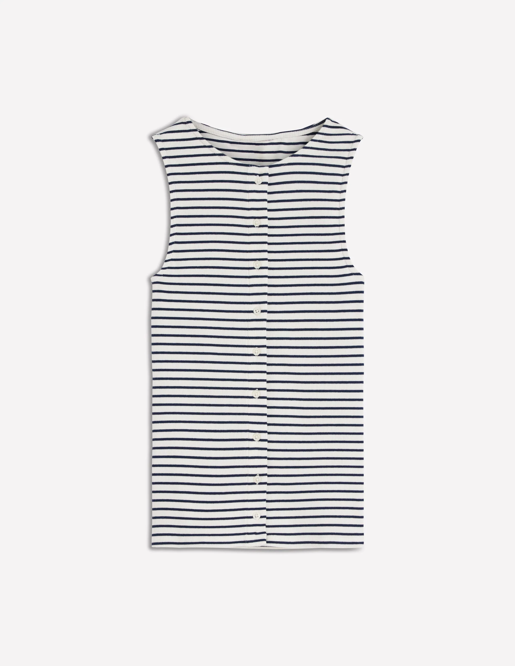 Evie Button Through Rib Vest-Ivory, Navy Stripe - Image 6
