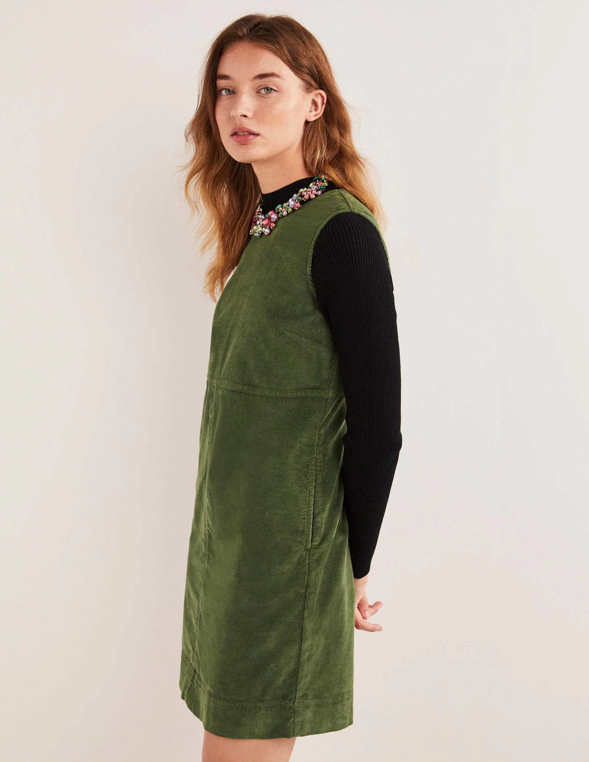 Evie Cord Shift Dress-Kale