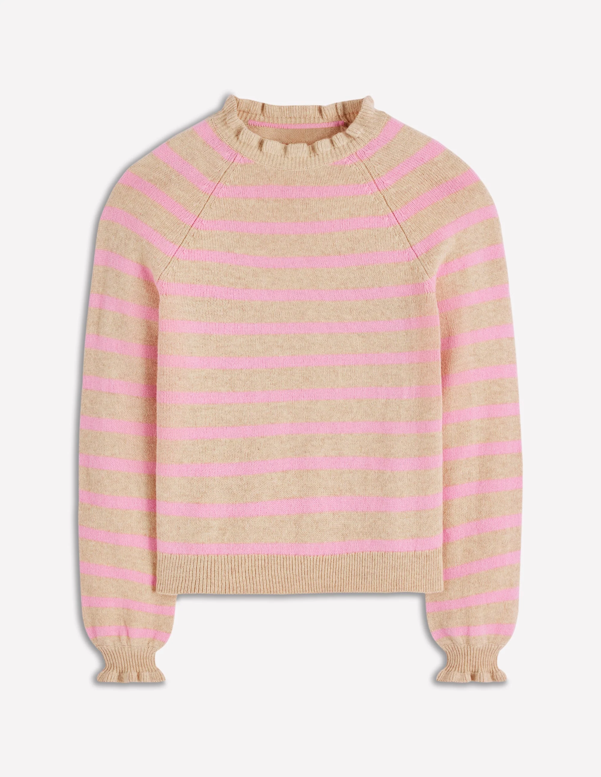 Fae Fair Isle Frilled Sweater-Camel, Pink Stripe - Image 8