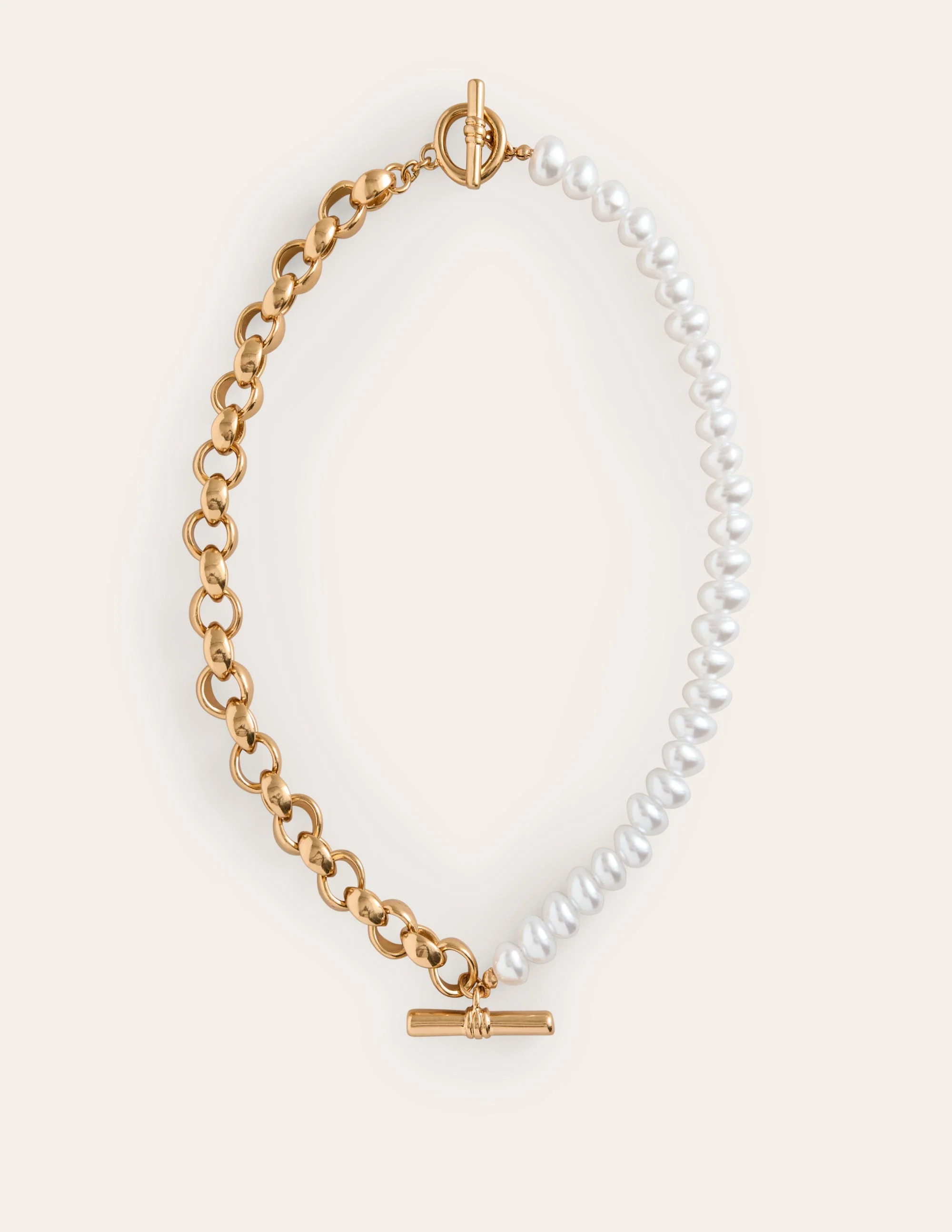 Faux Pearl T-bar Necklace-Gold - Image 2