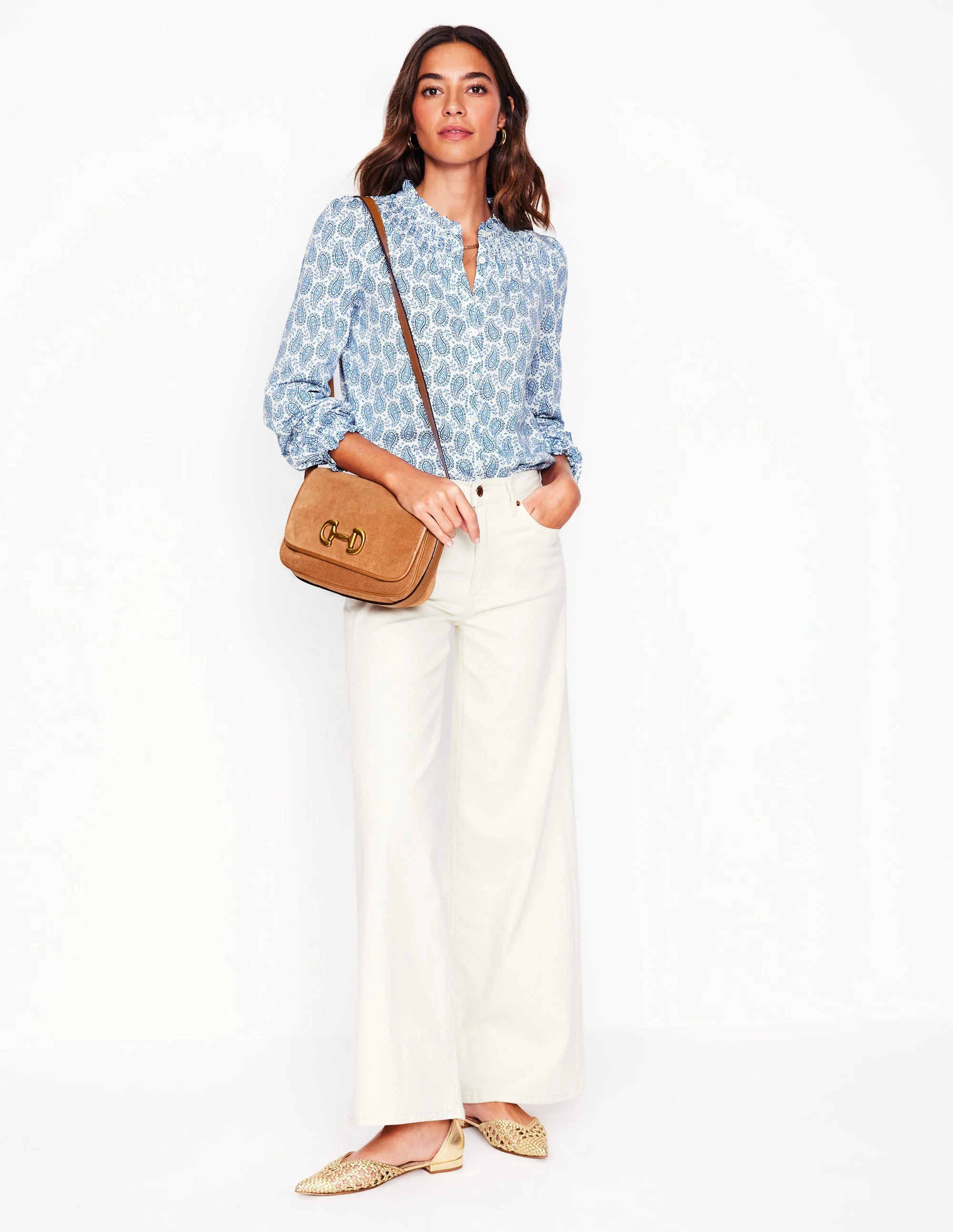 Fay Smocked Jersey Shirt-Gallery Blue, Paisley Heart - Image 4