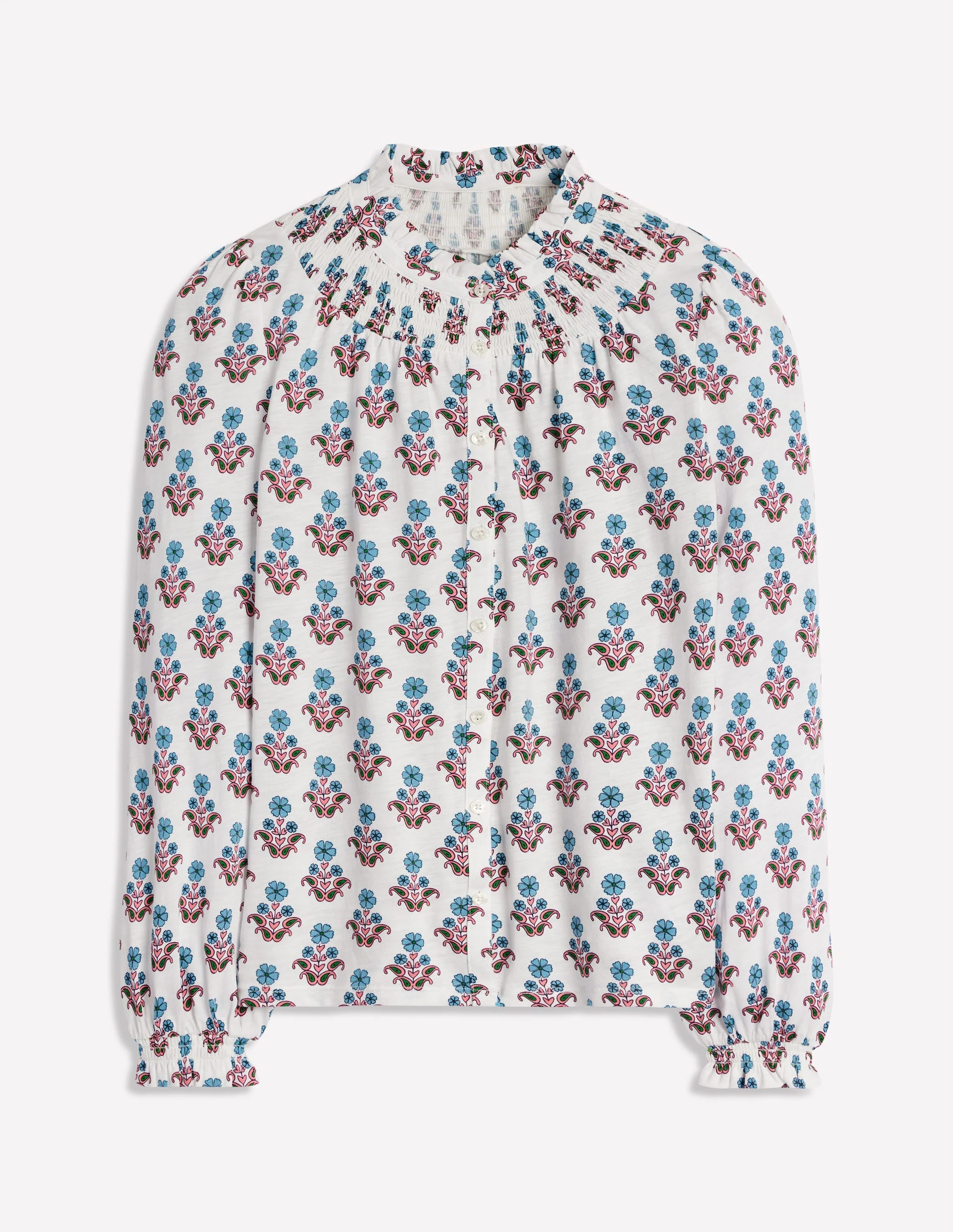 Fay Smocked Jersey Shirt-Ivory Pansy Stamp - Image 5