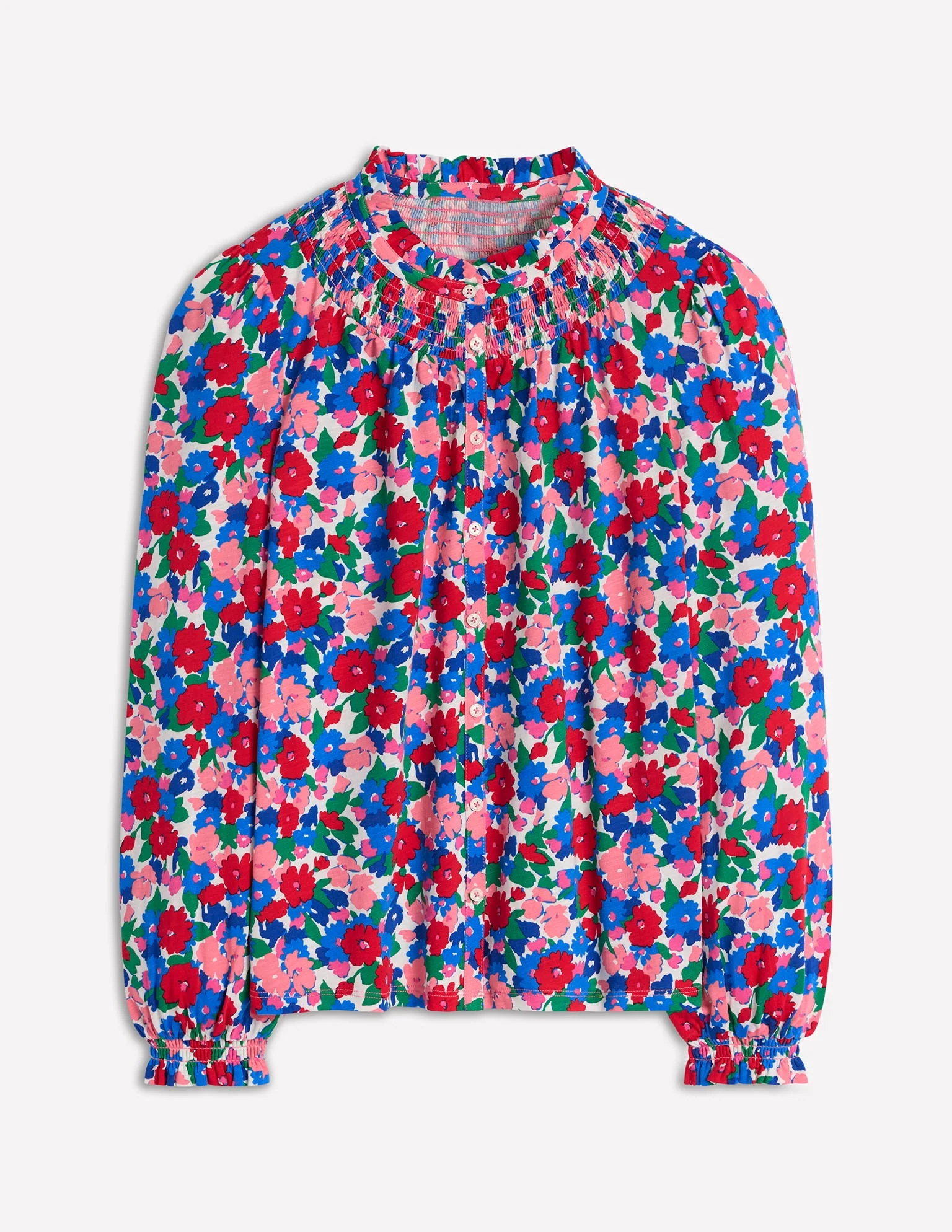 Fay Smocked Jersey Shirt-Multi, Painterly Meadow - Image 7