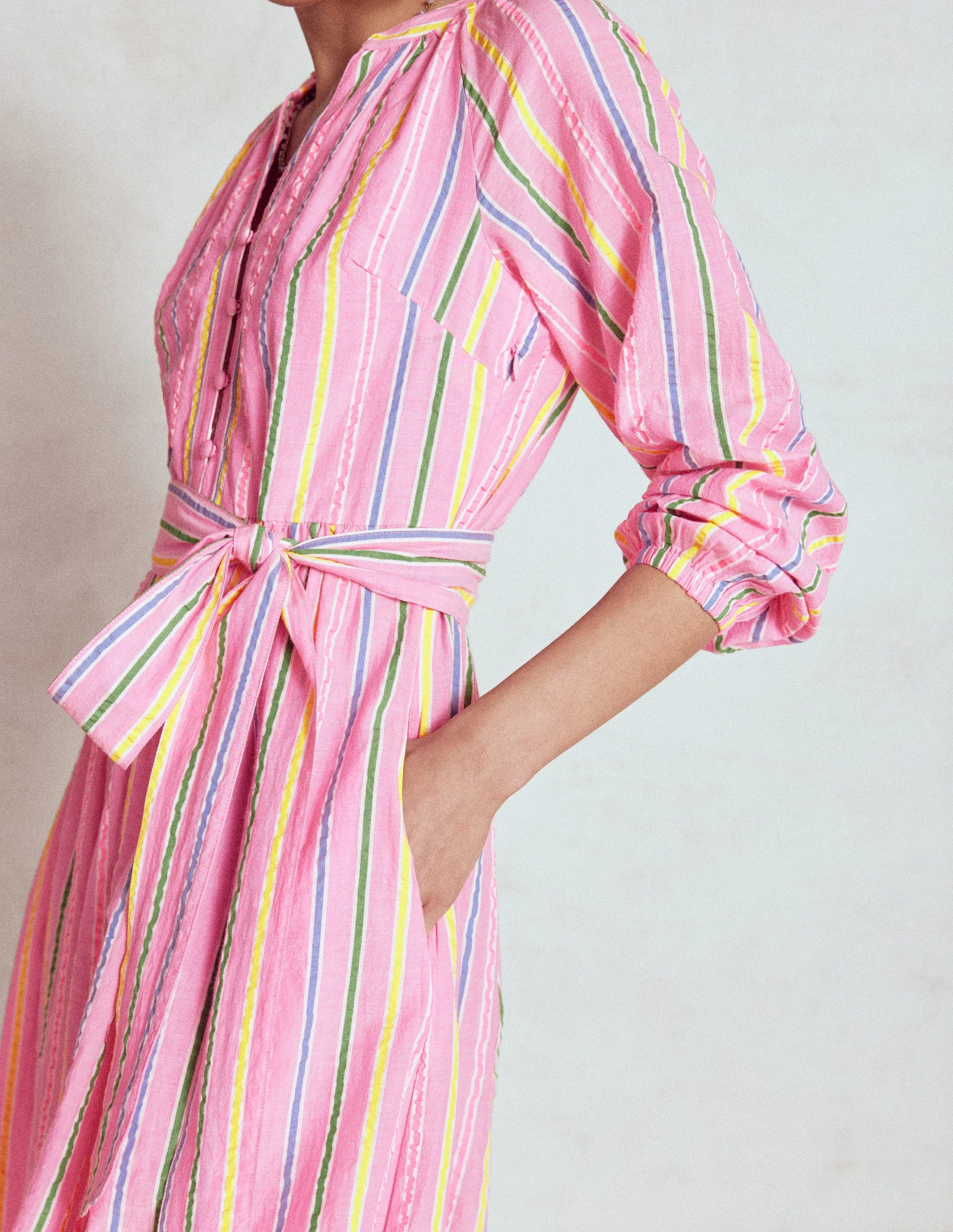 Faye Cotton Maxi Dress-Sorbet Pink, Seersucker Stripe - Image 3