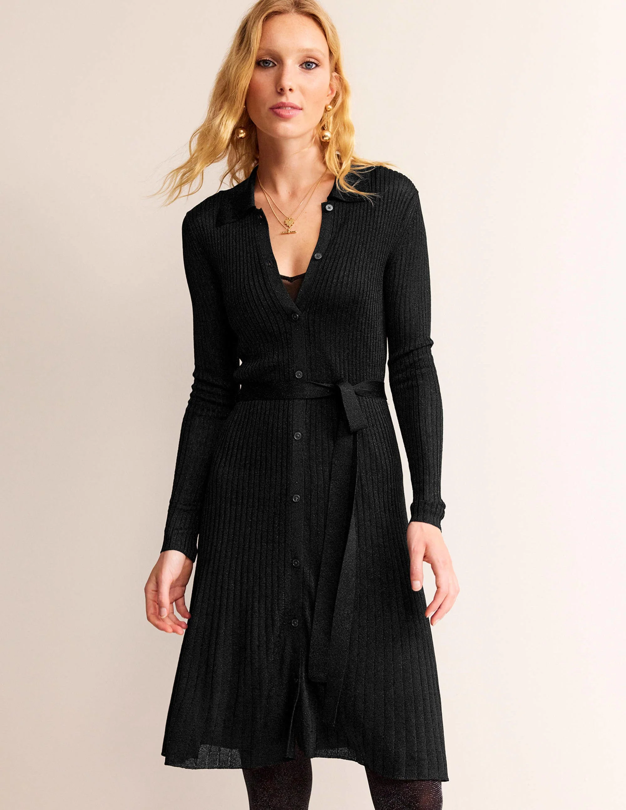 Faye Sparkle Knitted Dress-Black