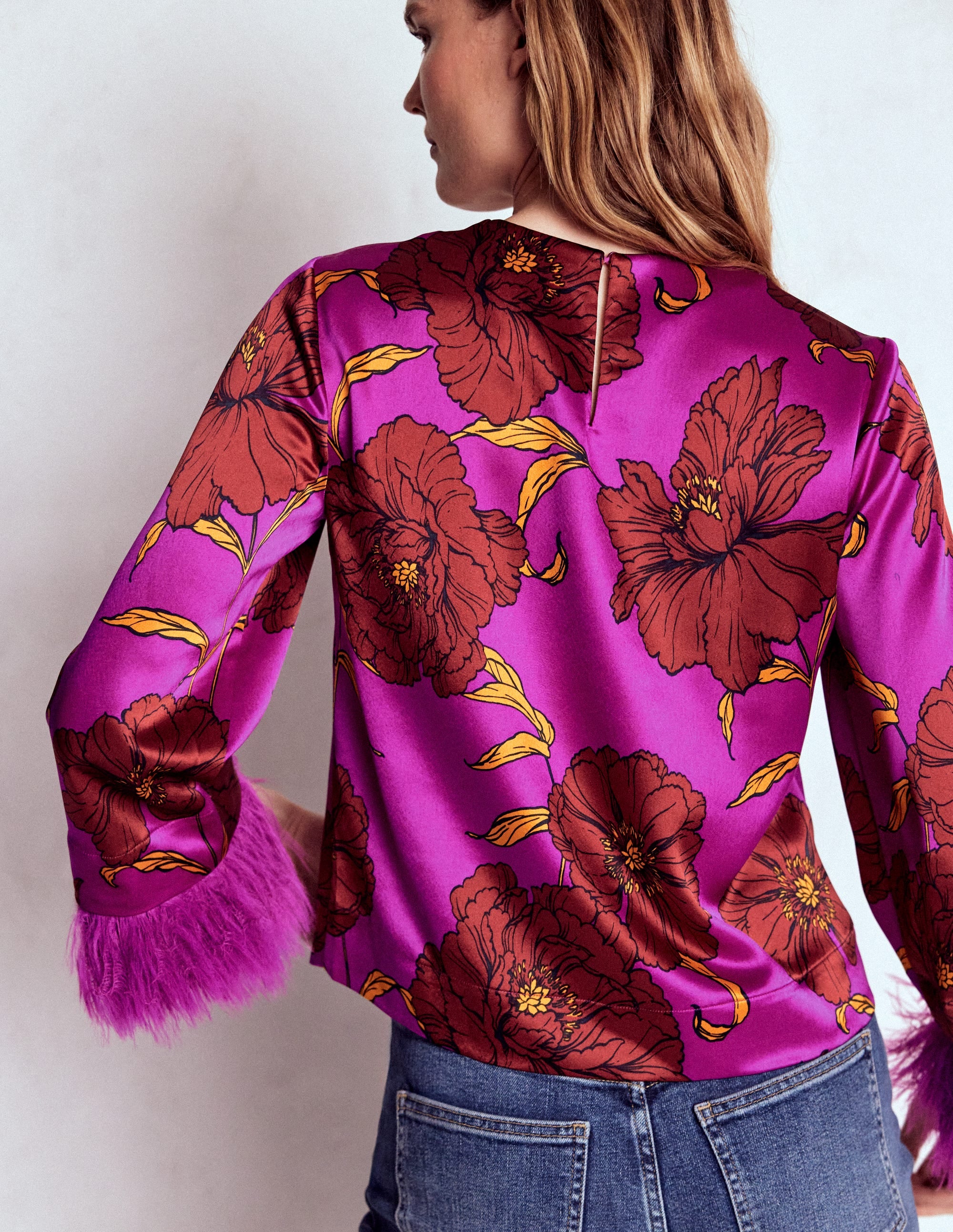Feather Cuff Top-Regal Purple, Peony Bloom - Image 3