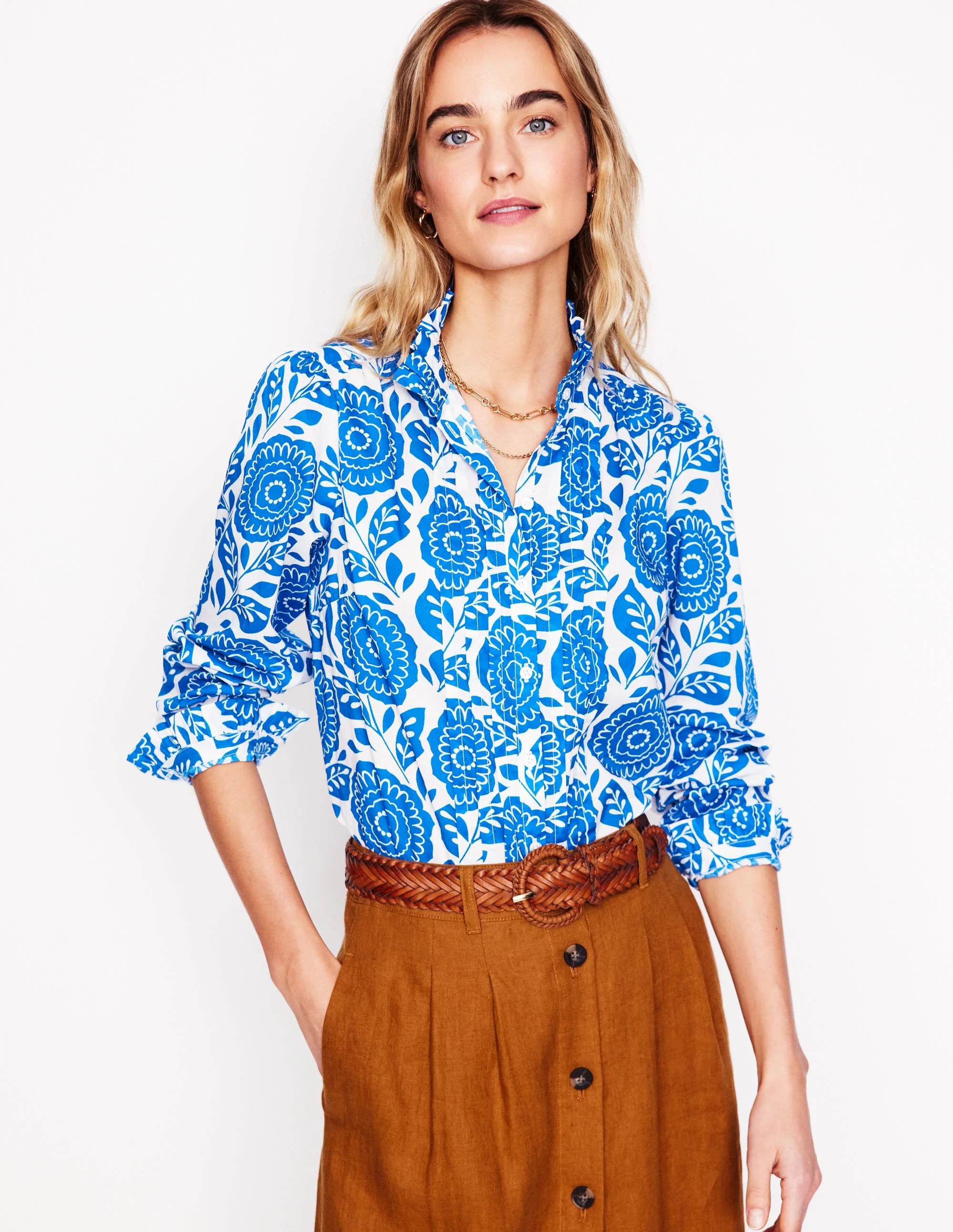 Felicity Cotton Blouse-Gallery Blue, Dahlia Stamp - Image 5