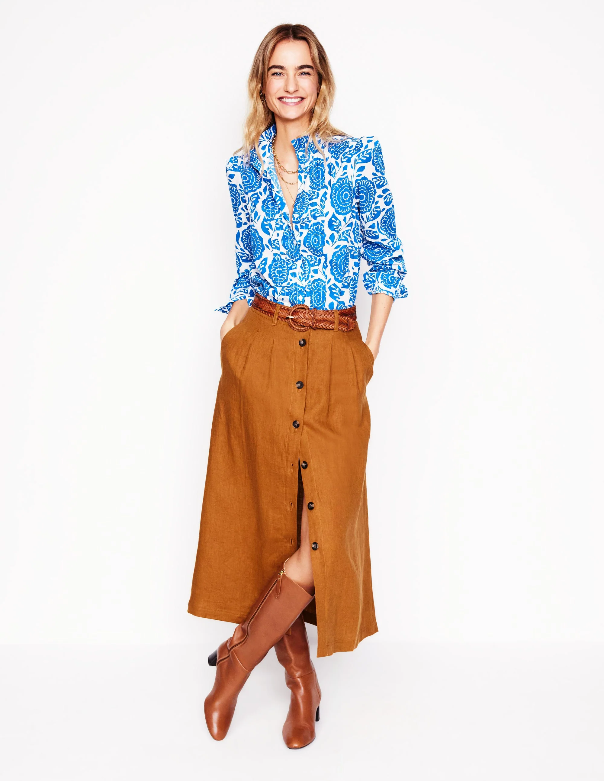 Felicity Cotton Blouse-Gallery Blue, Dahlia Stamp - Image 6